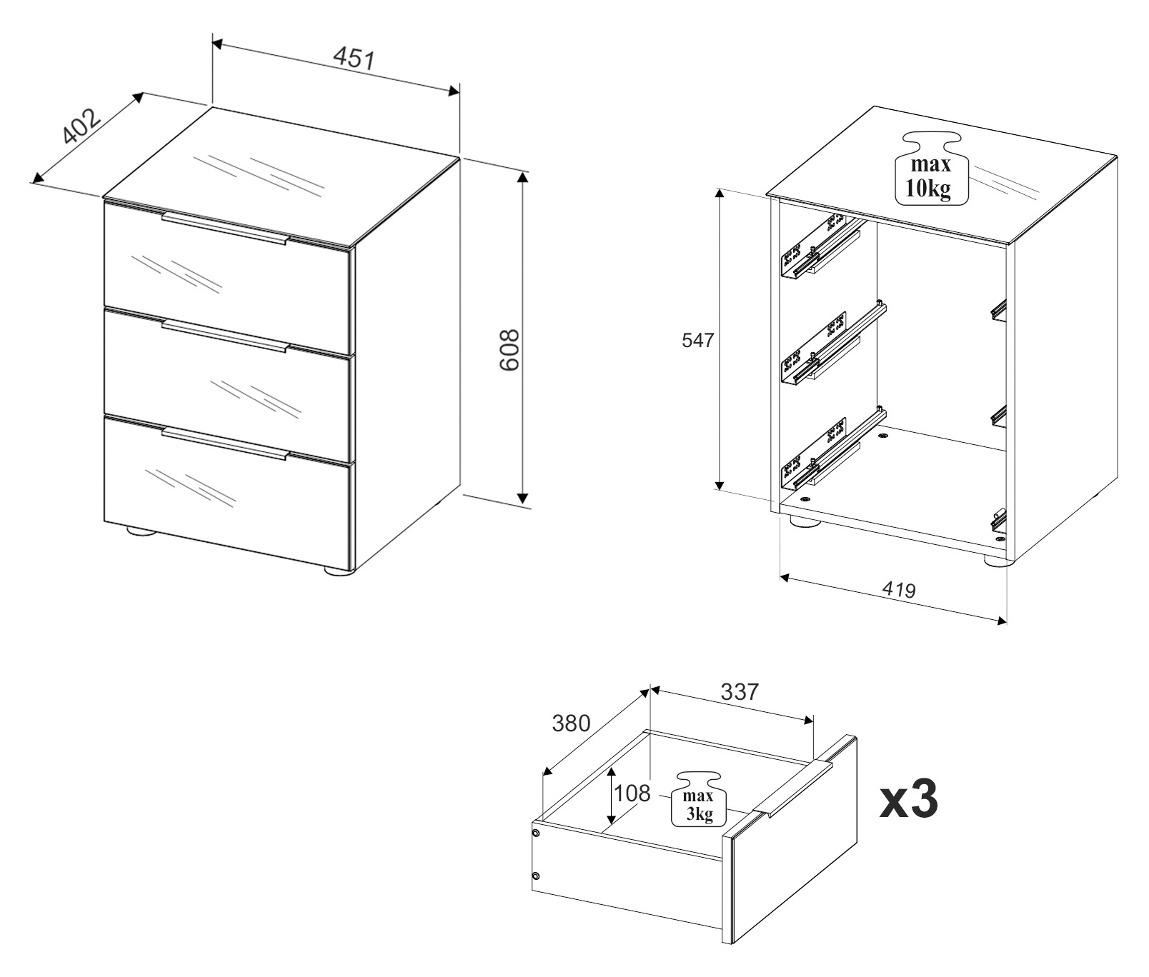 HBZ Kommode »Santorin Nachtkonsole, BxHxT 45x61x40 cm«, (1 St.), Breite 45cm, Softclose für Schubkästen, Melaminbeschichtung