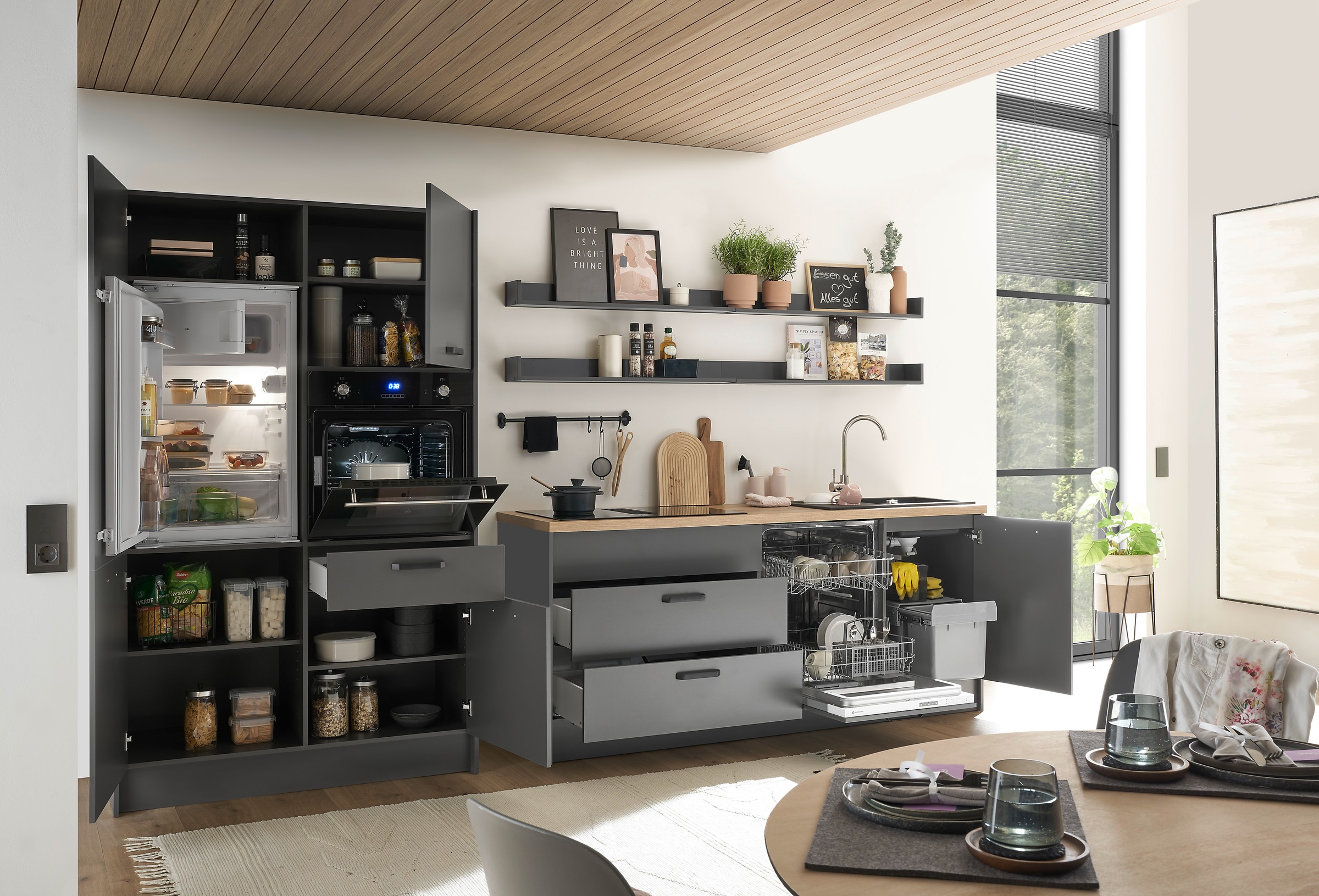 BASIC by Balculina Küchenzeile »Mykonos, Küchenzeile BxHxT 326x205x60«, Breite 326 cm, wahlweise mit E-Geräten, mit Softclose-Funktion