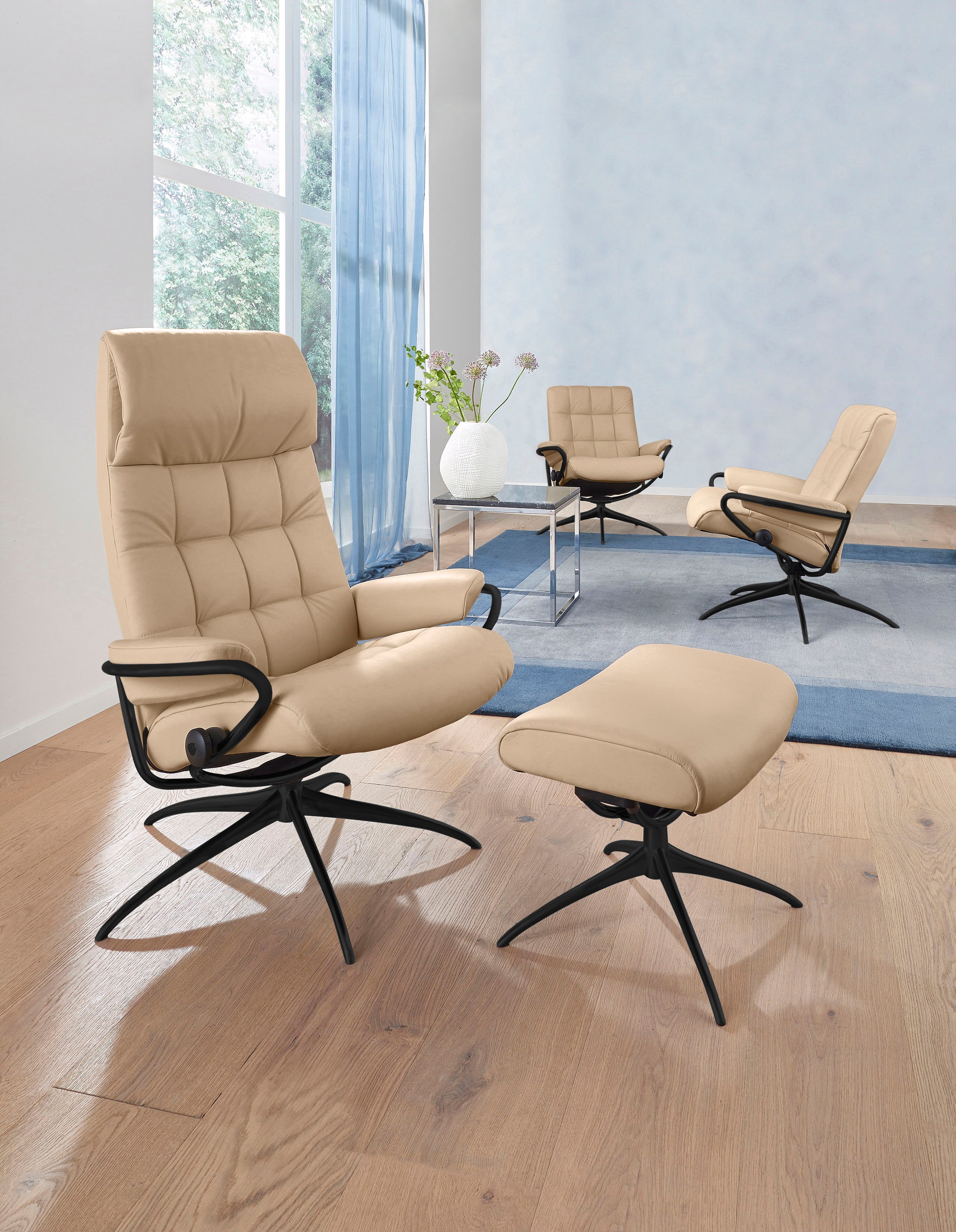 Stressless® Relaxsessel »London« Set, Relaxsessel mit Hocker,  mit Hocker, High Back, mit Star Base, Gestell Schwarz