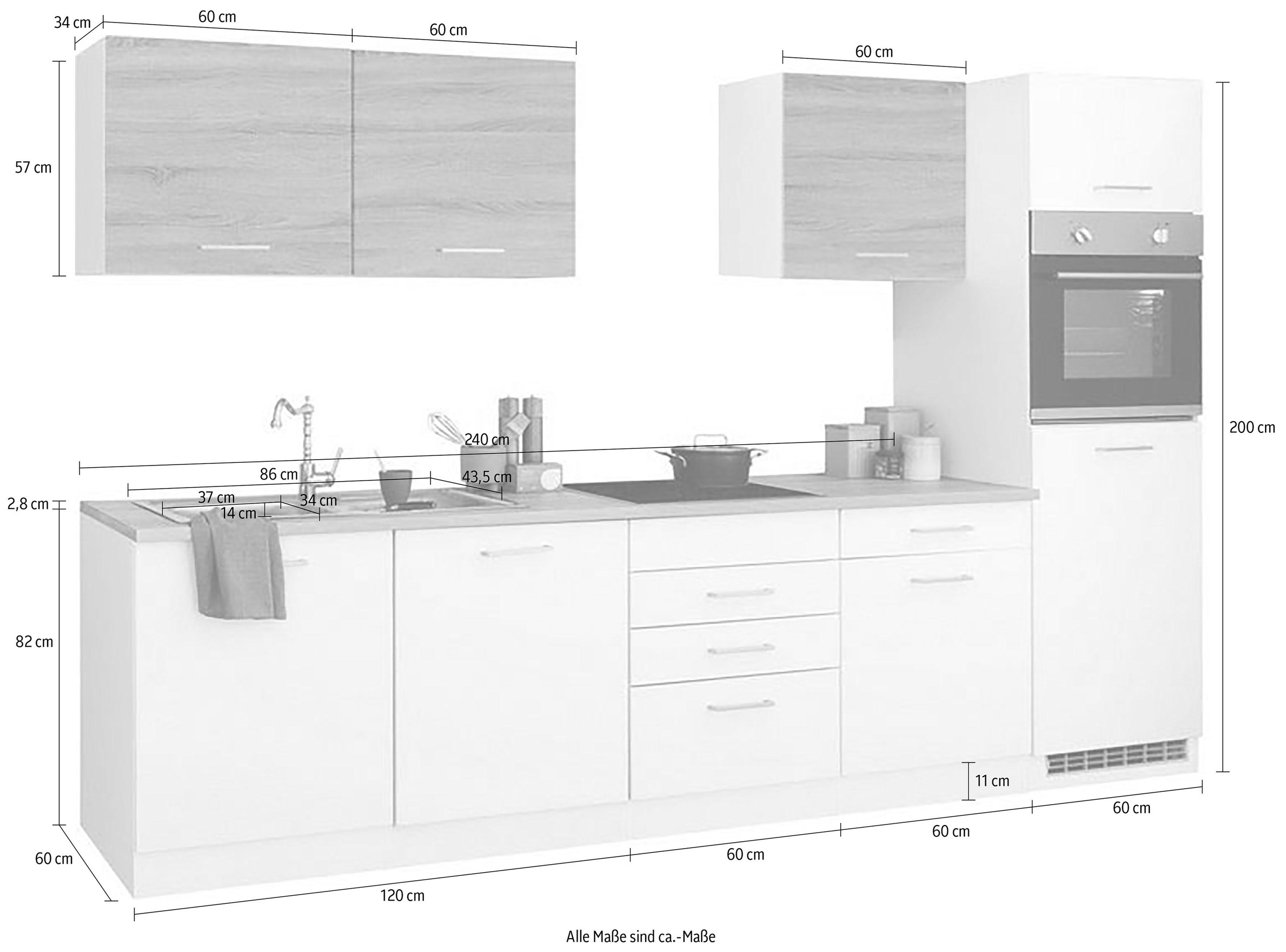 KOCHSTATION Küchenzeile »KS-Visby«, ohne E-Geräte, Breite 300 cm für Kühlschrank