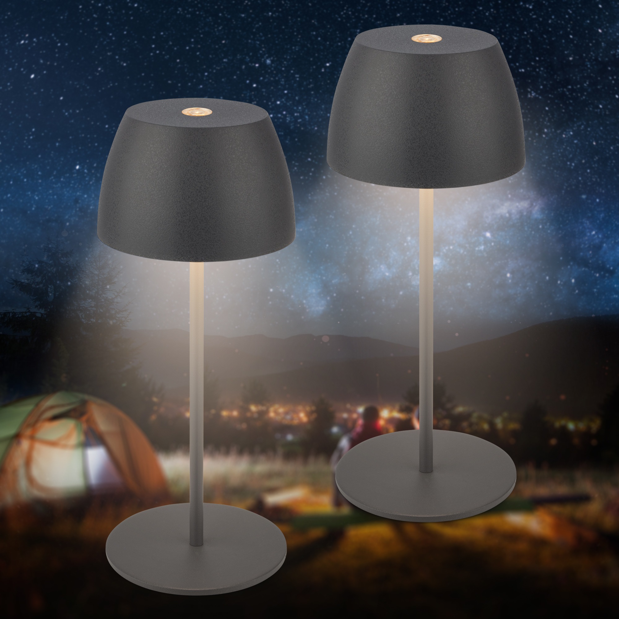 Briloner Leuchten Tischleuchte »2er Set LED Tischlampe kabellos, weiß«, 2er Set Tischlampe kabellos 20 x 8 cm Anthrazit 2,5W