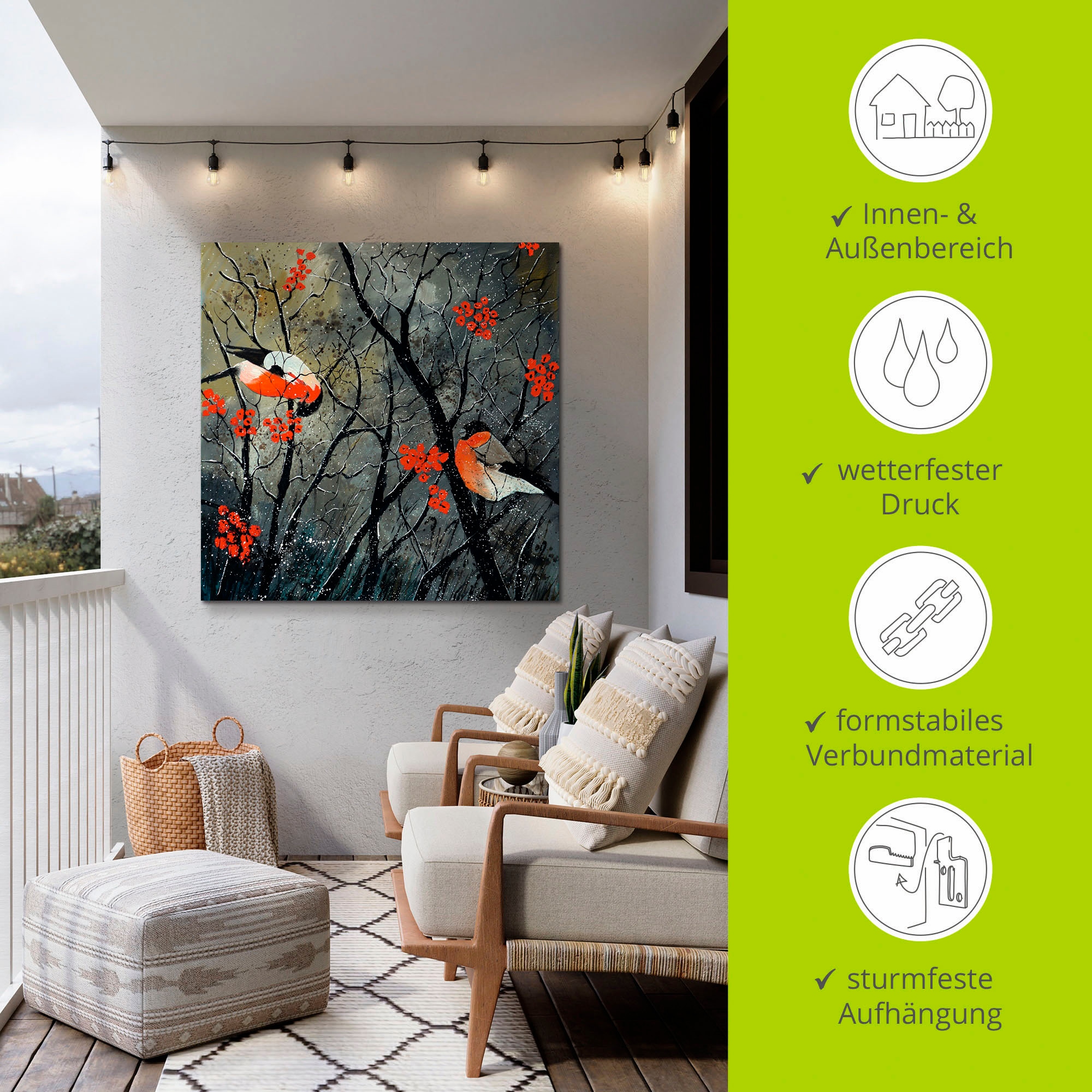 Artland Wandbild »rote Vögel im Winter«, Vögel, (1 St.), als Alubild, Outdoorbild, Leinwandbild, Wandaufkleber, versch. Größen