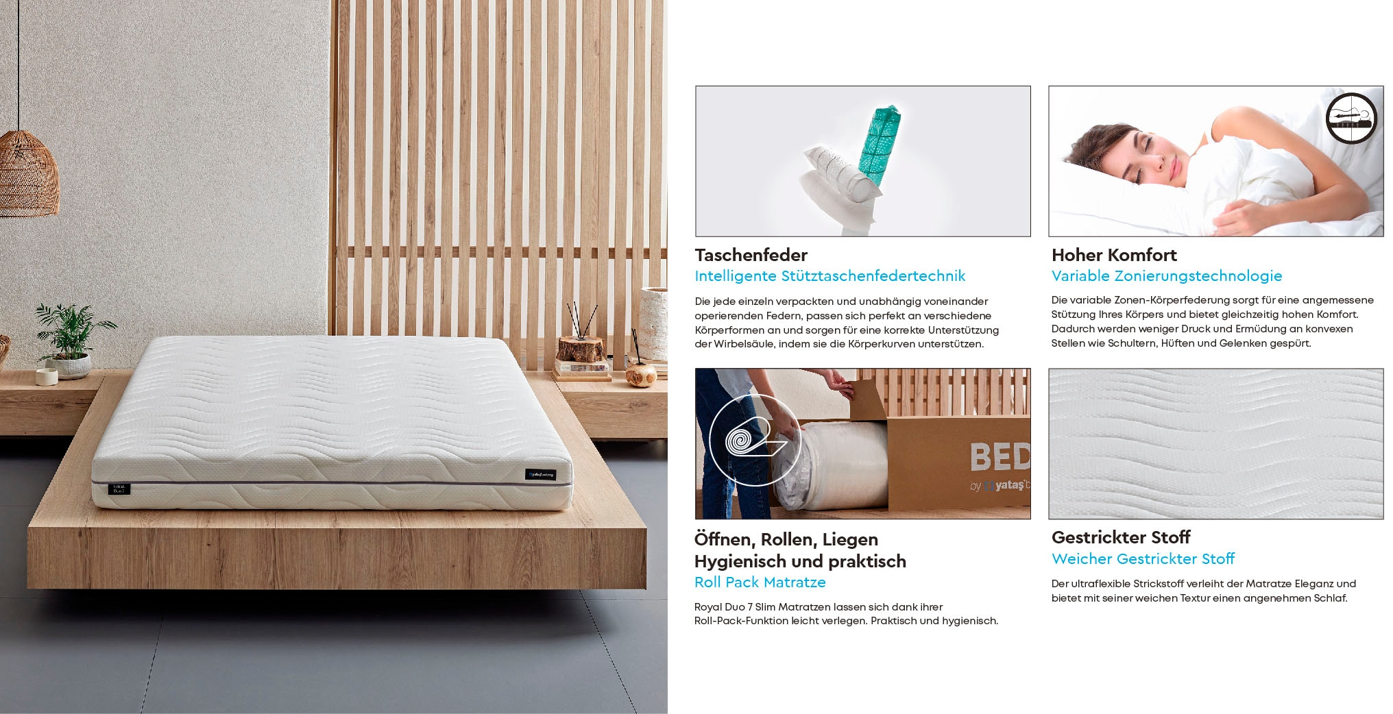 Yatas Bedding Taschenfederkernmatratze »Royal Duo 7 Slim, Matratze 90x200, 140x200 cm & weitere Größen«, 18 cm hoch, Raumgewicht: 28 kg/m³, 434 Federn, (1 St., 1-tlg.), 7-Zonen, H2 / H3, Wendematratze, ergonomisch, atmungsaktiv