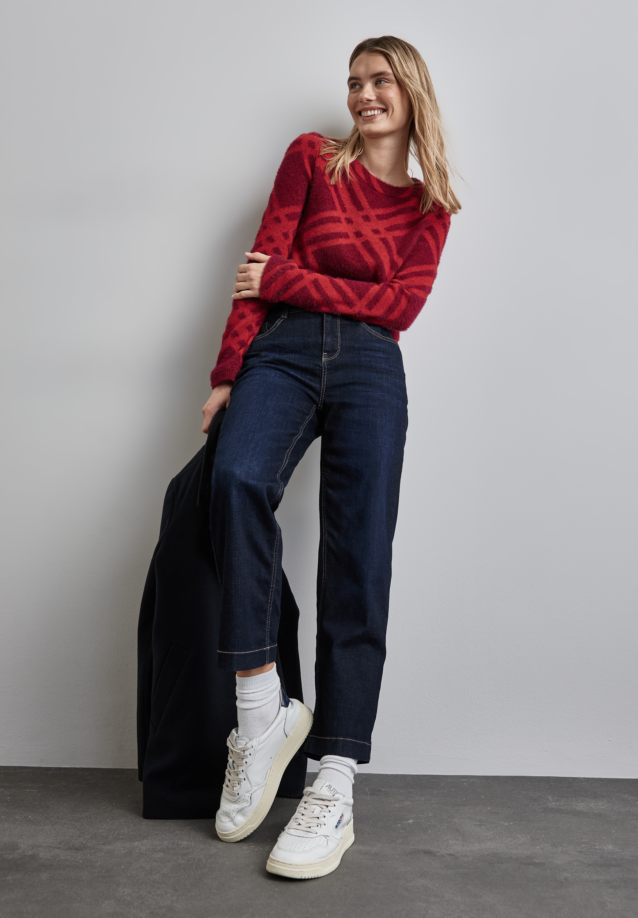 STREET ONE Strickpullover »mit Karomuster«, mit Karomuster