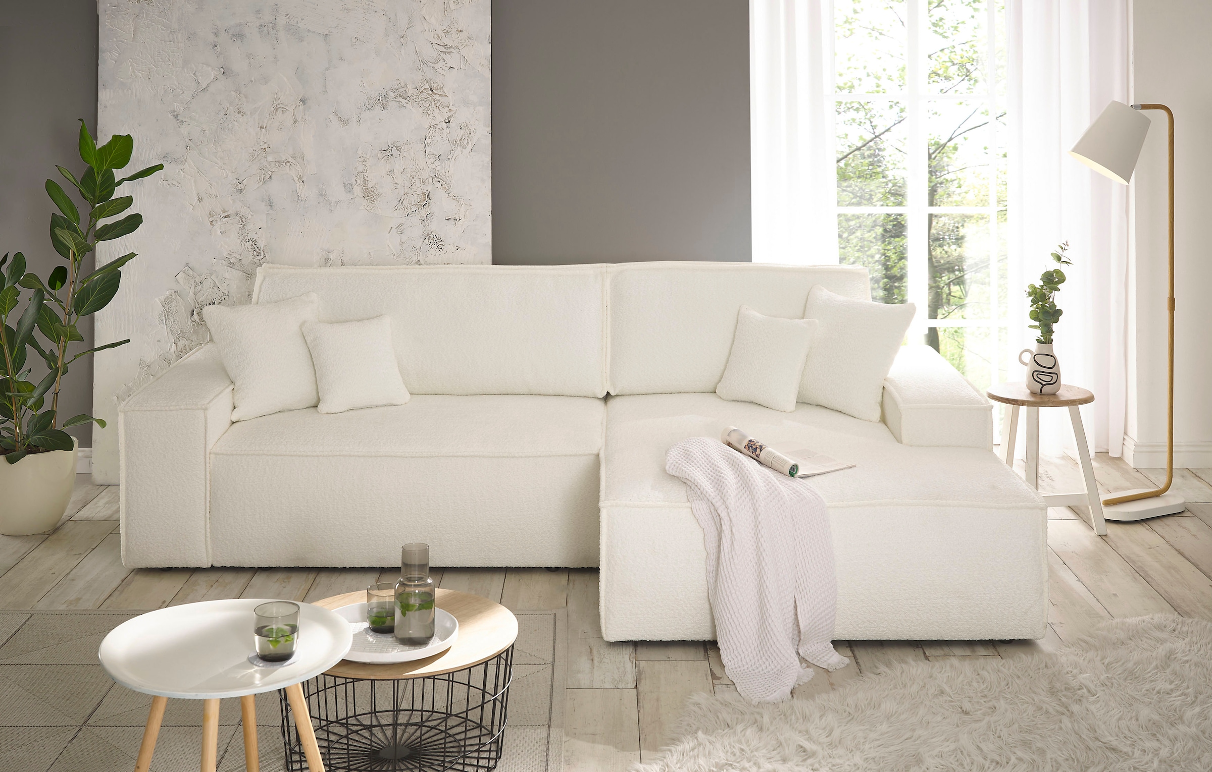 andas Ecksofa »Finnley Schlafsofa 267 cm in Bouclé, Struktur fein u. Cord, günstig online kaufen