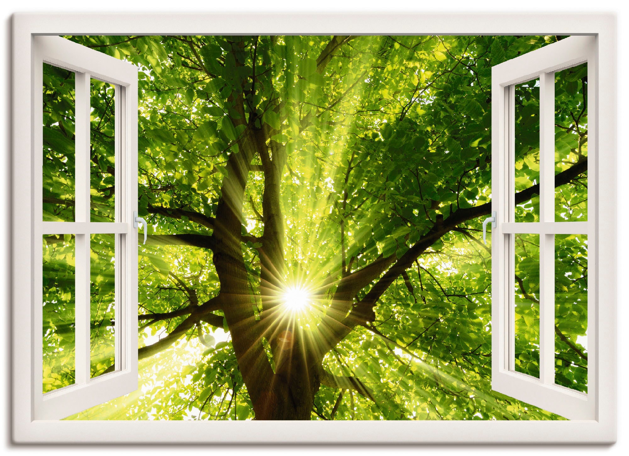 Artland Leinwandbild »Fensterblick Sonne strahlt durch Baum«, Bäume, (1 St. günstig online kaufen