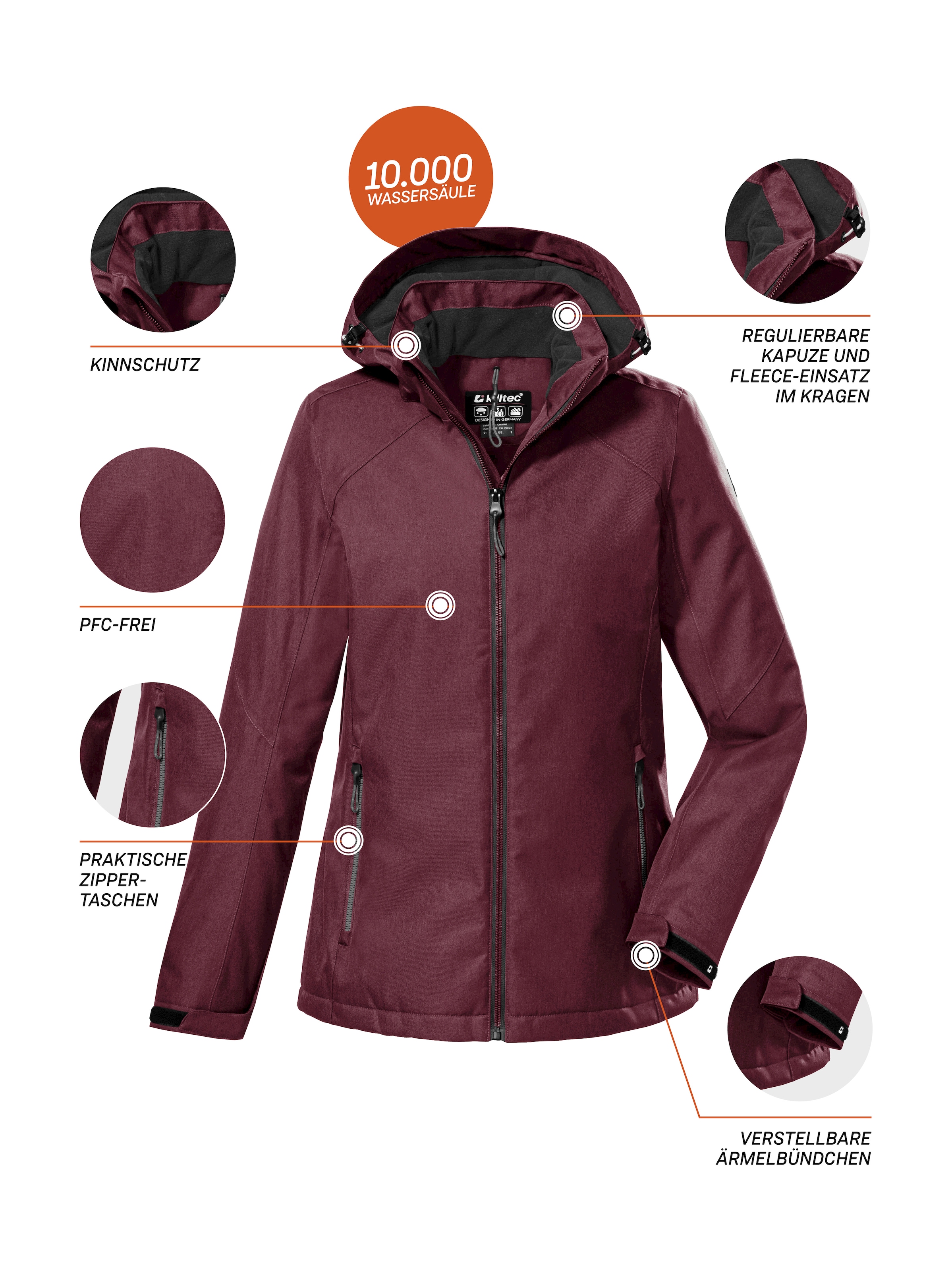 Killtec Outdoorjacke »KOW 142 WMN JCKT«, Wind- und wasserdichte Damenjacke, atmungsaktiv, abnehmbare Kapuze