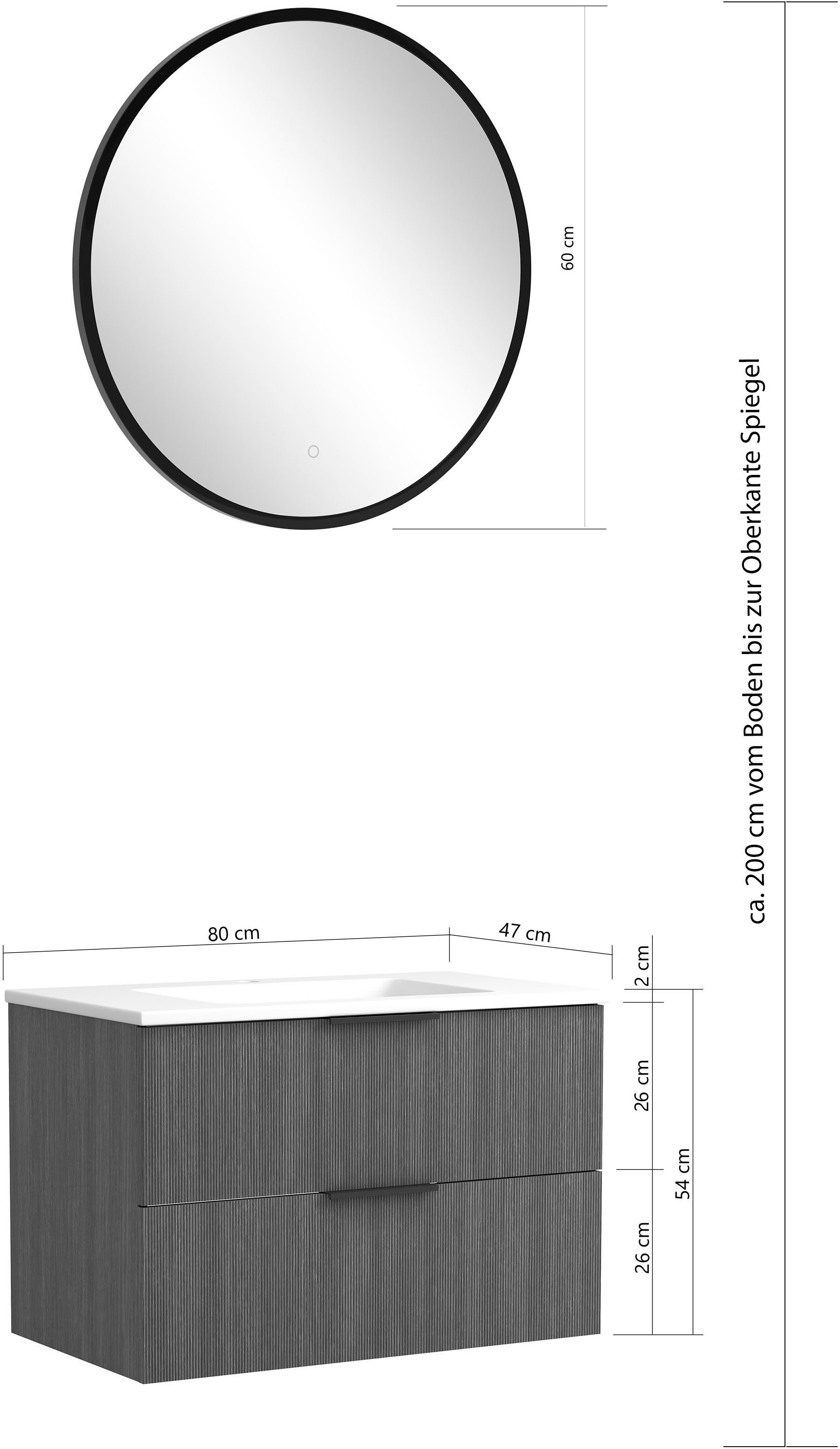 welltime Badmöbel-Set »Welltime, York Waschtisch-Set 80 cm, weißes oder schwarzes Becken«