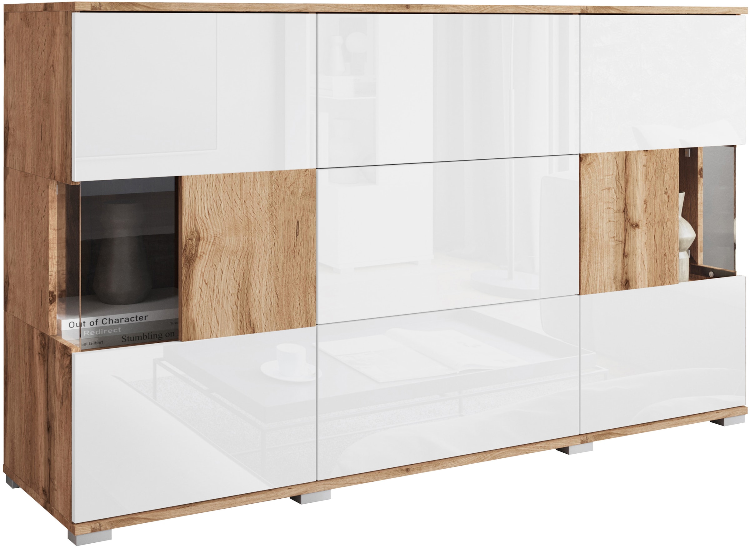 INOSIGN Sideboard »Kenia«, (1 St.), Sideboard mit 3 Schubladen, 6 Fächern, Glastüren, Breite 150 cm