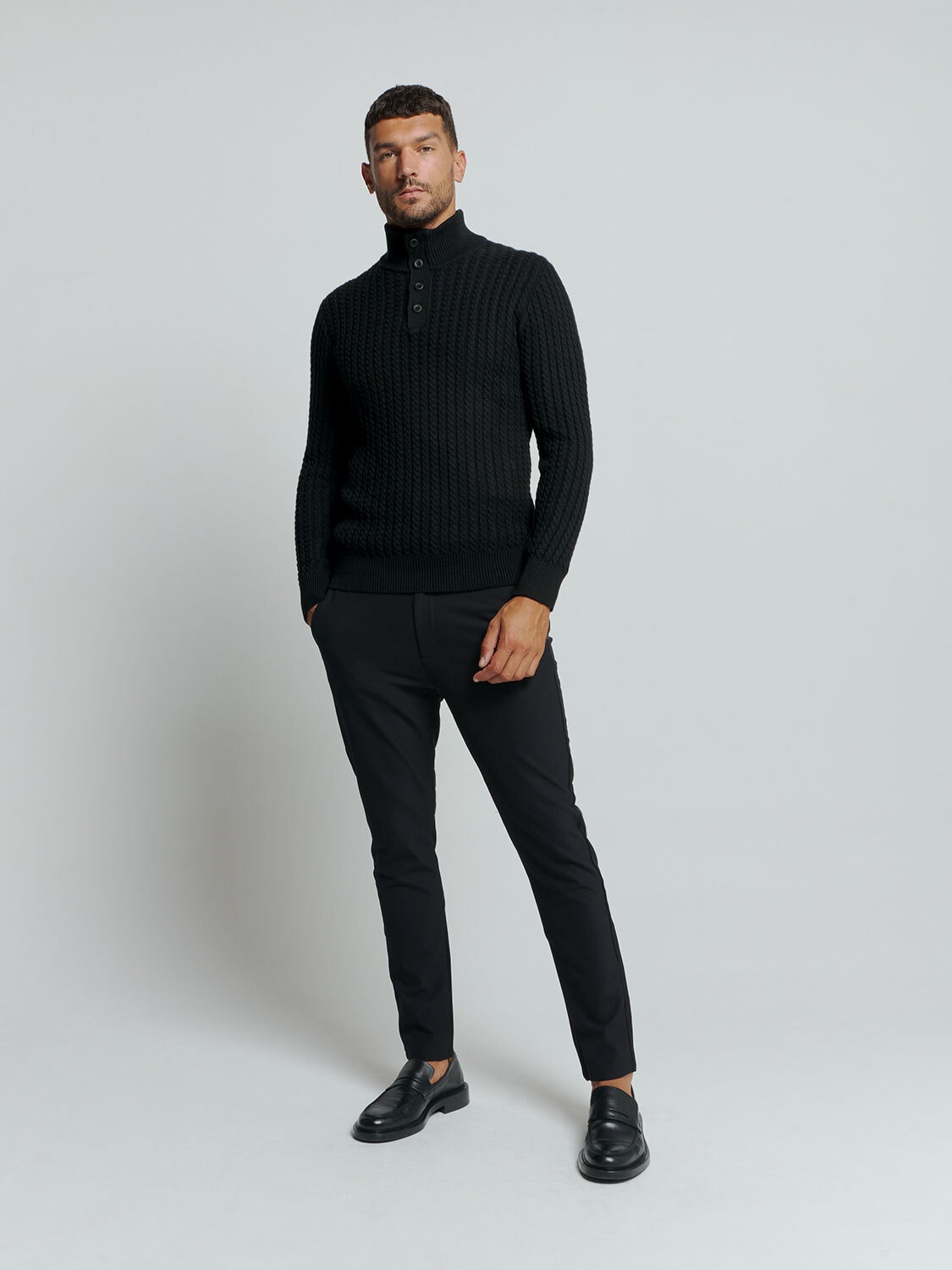 NO EXCESS Rollkragenpullover »No Excess Jacquard-Pullover mit Halbknopfleiste«