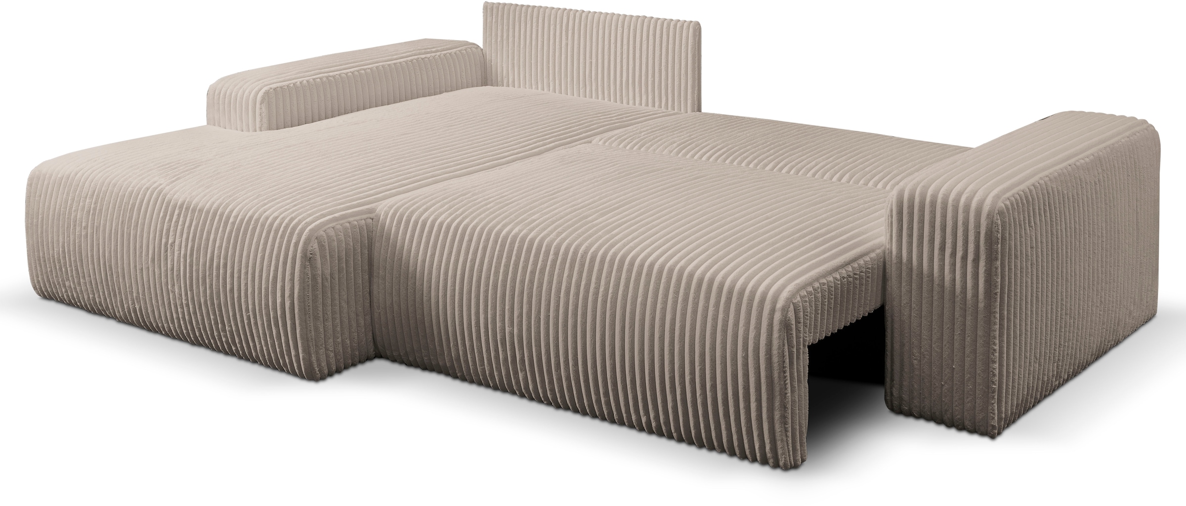 WERK2 Ecksofa »Rotterdam-L, kuschelweicher Cord oder Breitcord, L-Form, Breite 267 cm«, Design Ecksofa mit Schlaffunktion & Bettkasten, Breitcord, Taupe