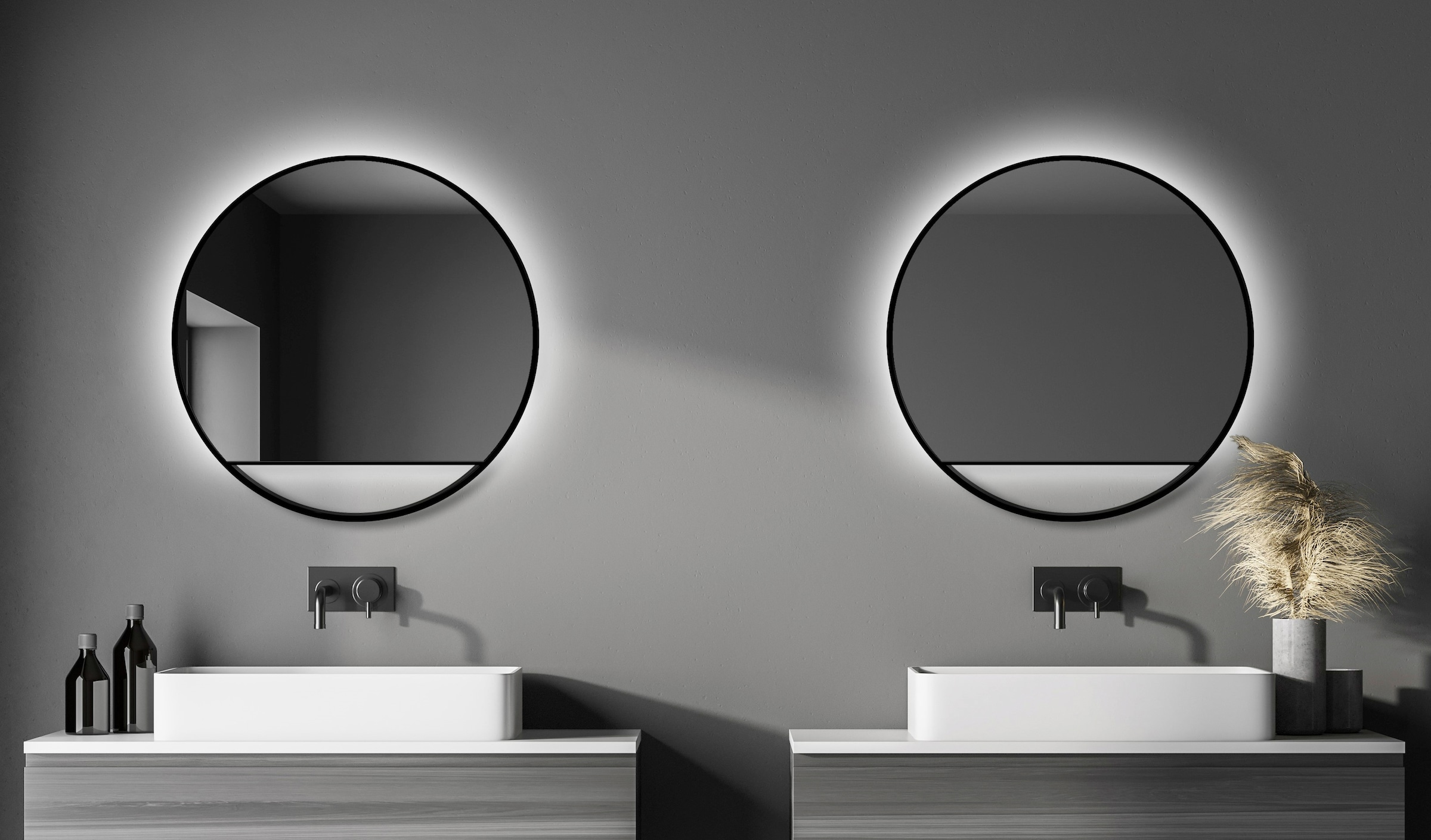 Talos LED-Lichtspiegel, rund, mit indirekter LED Beleuchtung in schwarz matt Ø 80 cm