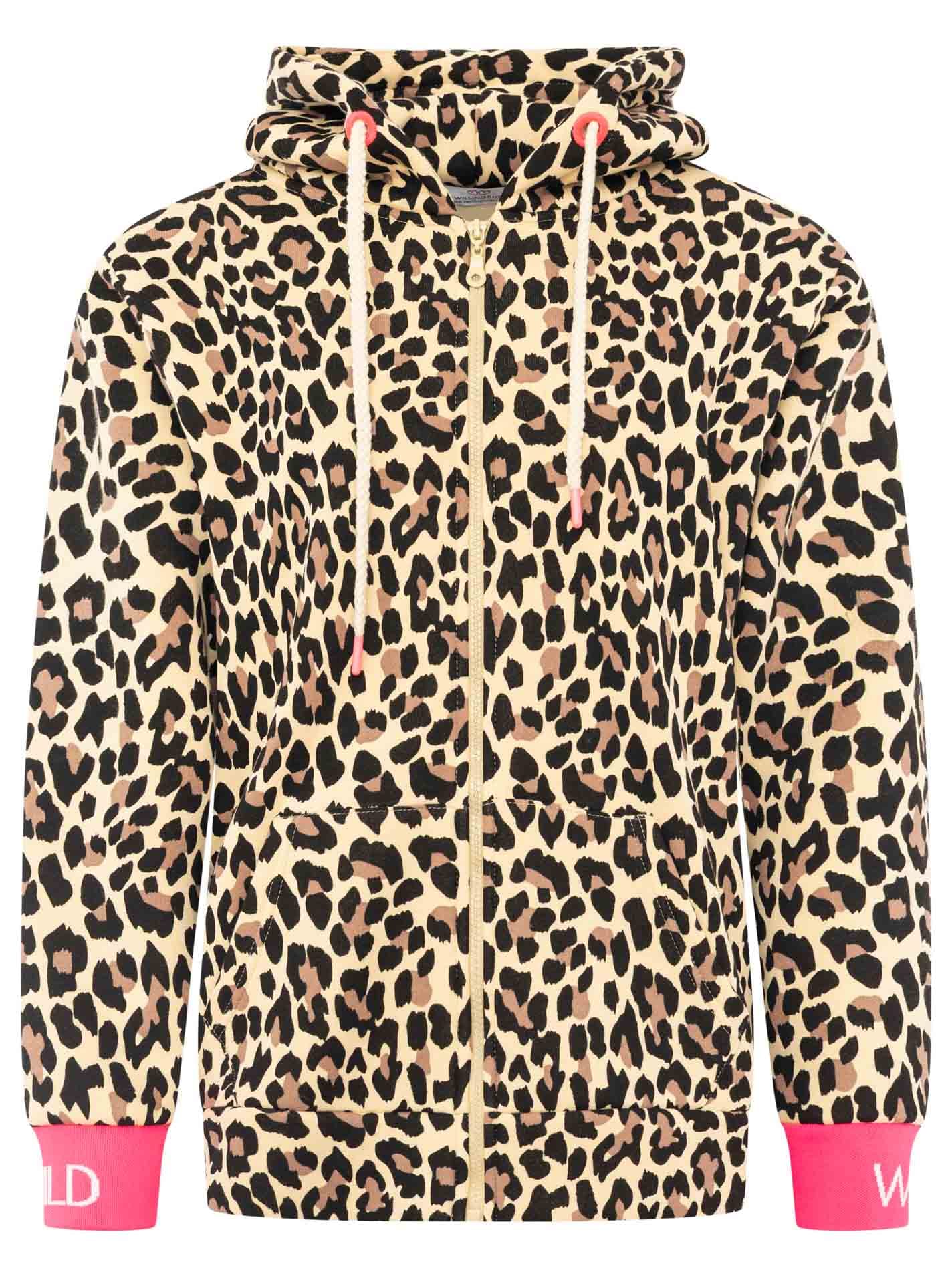 Zwillingsherz Kapuzensweatjacke »"WILD WILD"« Leomuster, Kapuze mit Kordel, Bündchen mit WILD Print, Zipper