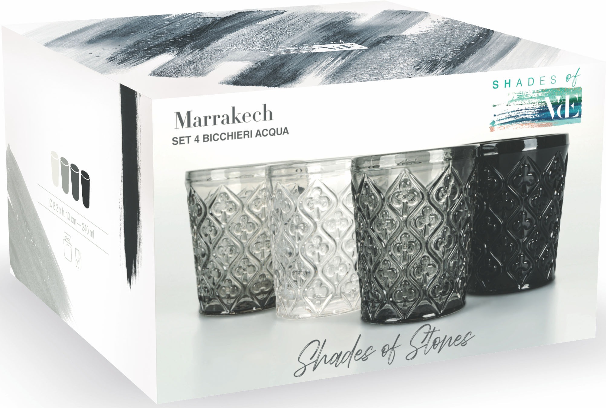 Villa d'Este Gläser-Set »Marrakesch Stones«, (Set, 4 tlg.), Wassergläser-Set, 4-teilig, Inhalt 240 ml