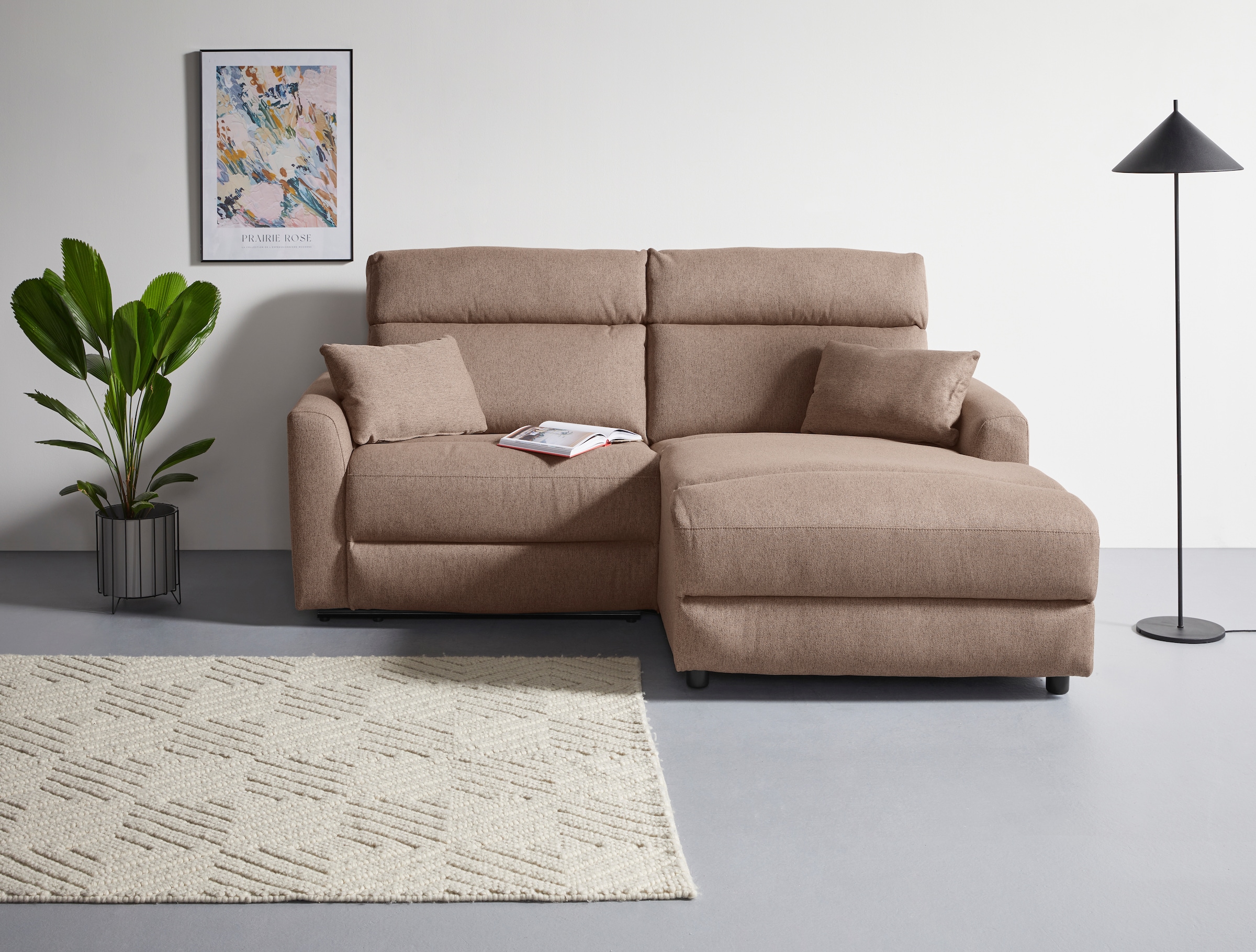 INOSIGN Ecksofa »JENNA, L-Form, 209cm, manuelle u. elektrische Funktion, mit USB A/C,«, Liegefunktion 105°-150°, Federkern, Struktur fein