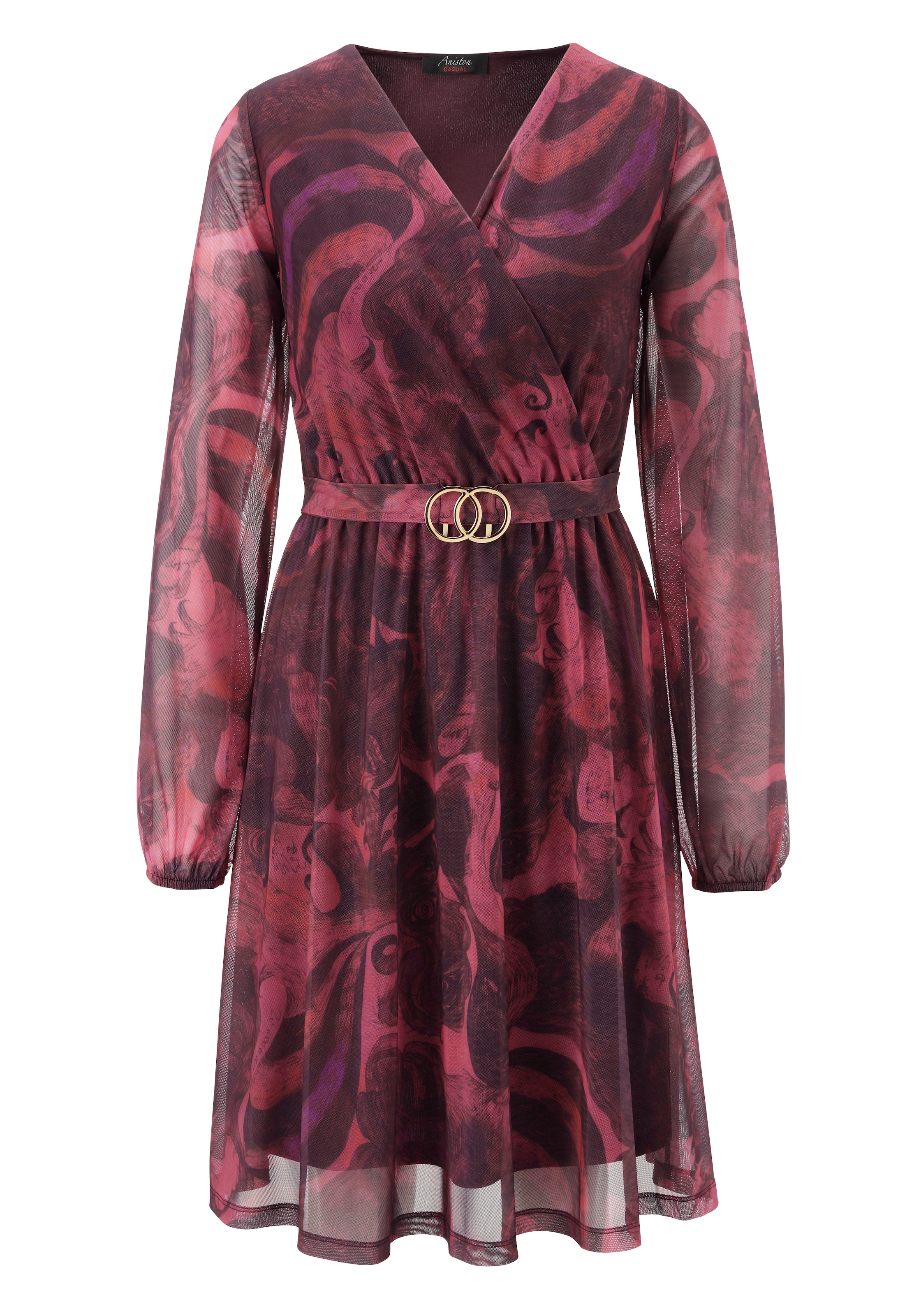 Aniston CASUAL Blusenkleid, mit dekorativer Brosche am fixiertem Bindegürtel - NEUE KOLLEKTION