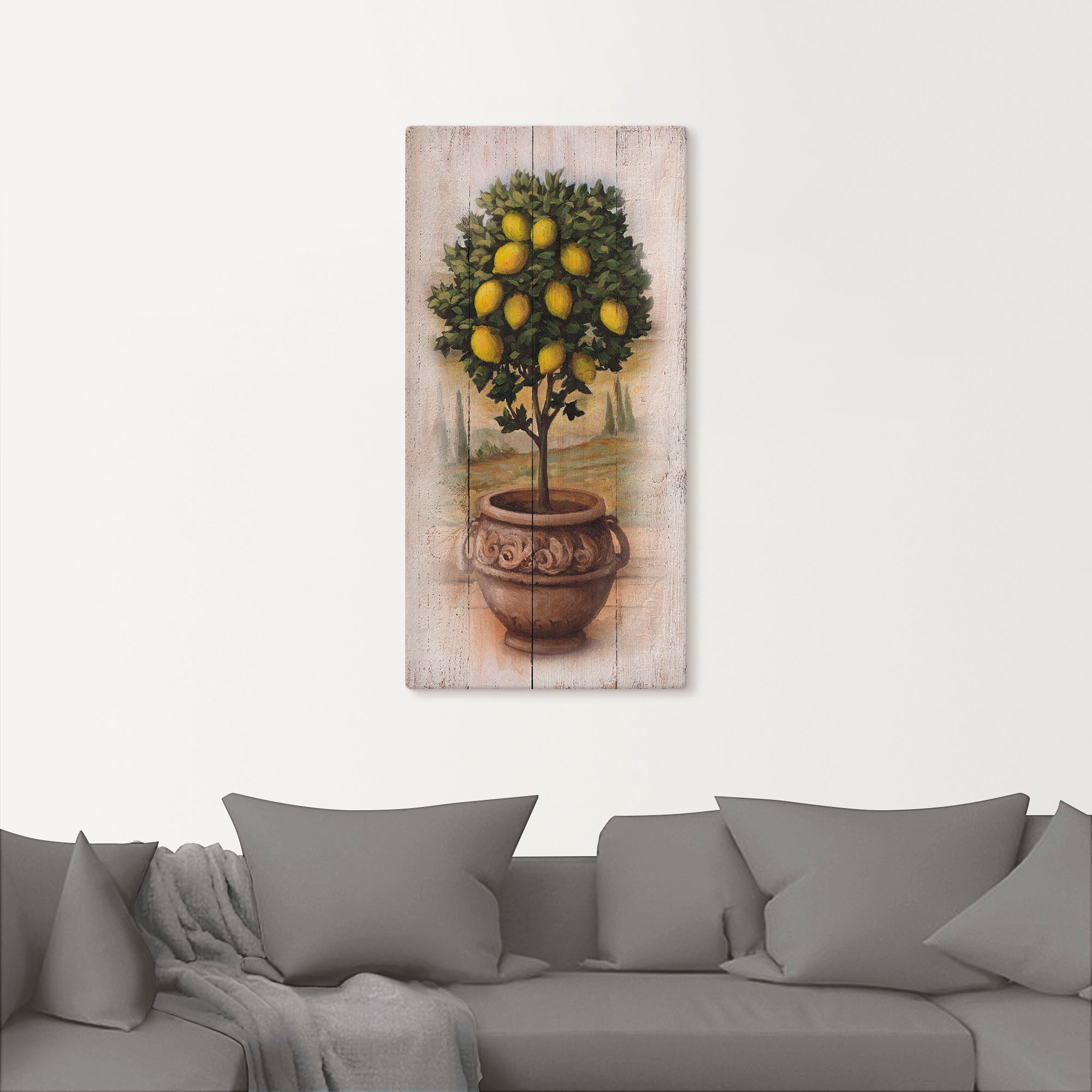 Artland Leinwandbild »Zitronenbaum mit Holzoptik« Bäume 1 Stk. tlg. auf Kei günstig online kaufen