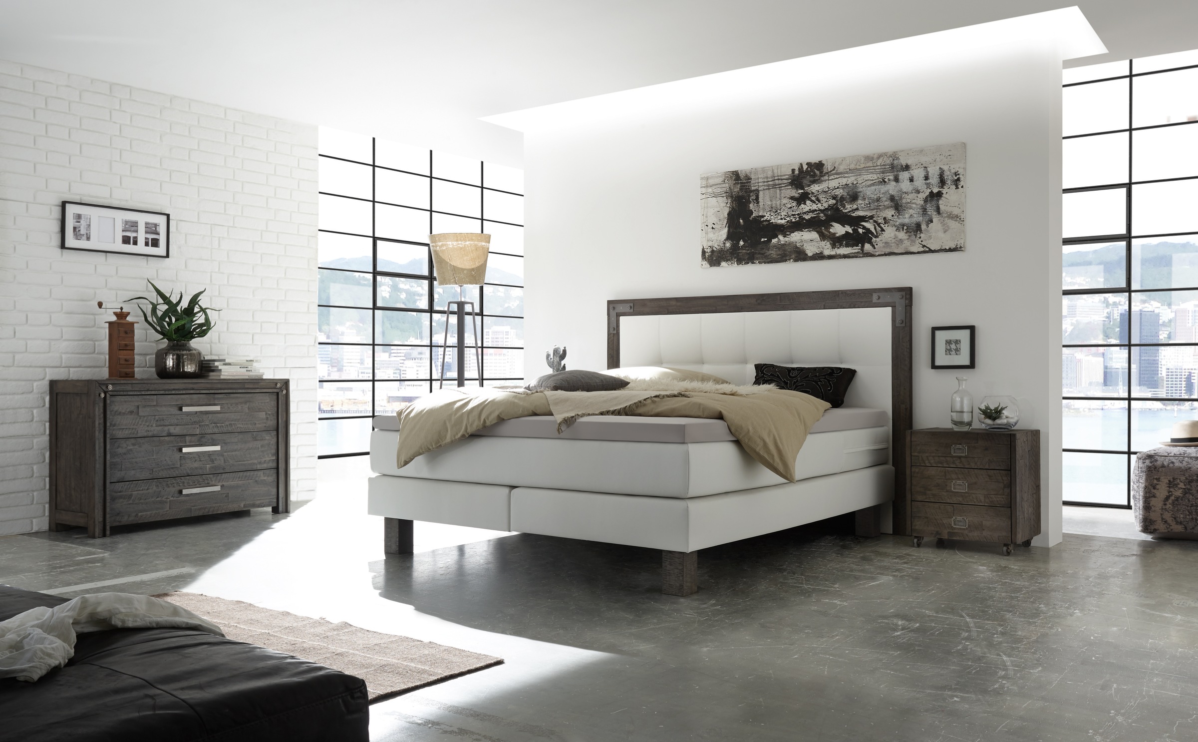 HASENA Boxspringbett Memphis, im Vintagelook, Massivholz-Umrandung, Tonnentaschen-Federkernmatratze
