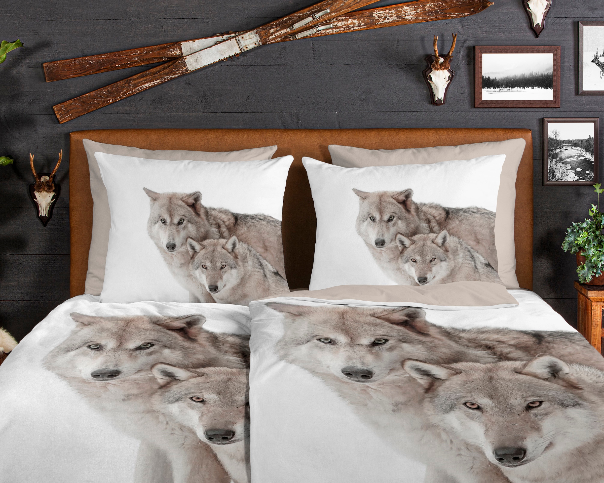 good morning Wendebettwäsche »Fera«, Biber, 135x200, Warm, Weich, Wendeoptik, Reißverschluss, Wolf, Sand