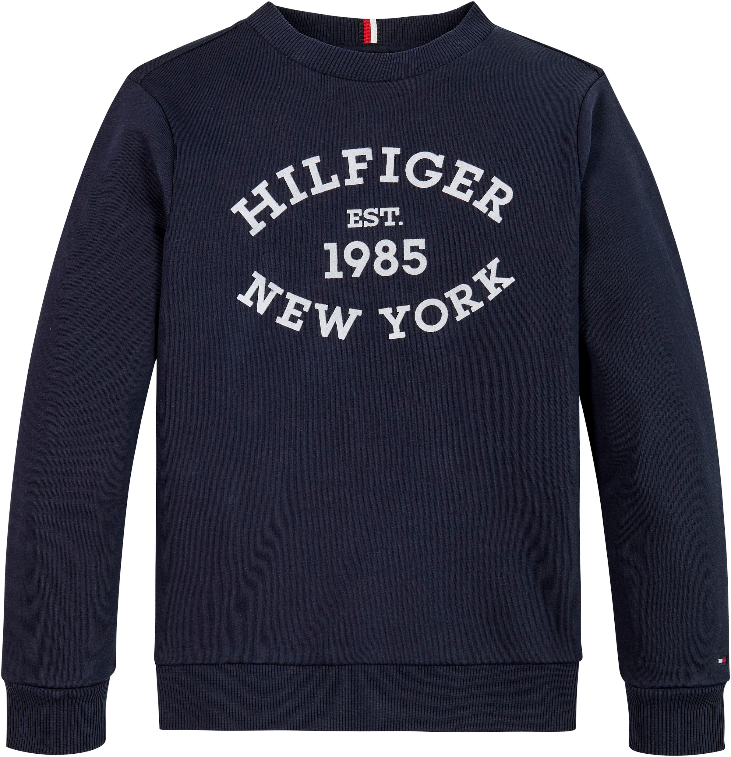 Tommy Hilfiger Sweatshirt »MONOTYPE FLOCK REG SWEATSHIRT«, Kinder bis 16 Jahre mit Logoschirftzug