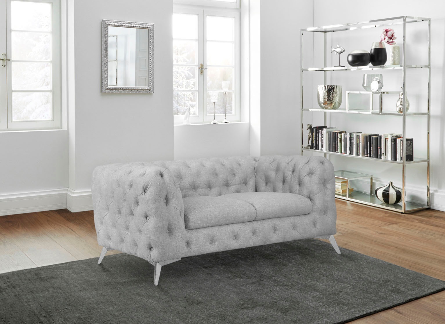 Leonique Chesterfield-Sofa »Glynis«, aufwändige Knopfheftung, moderne Chesterfield Optik, Fußfarbe wählbar