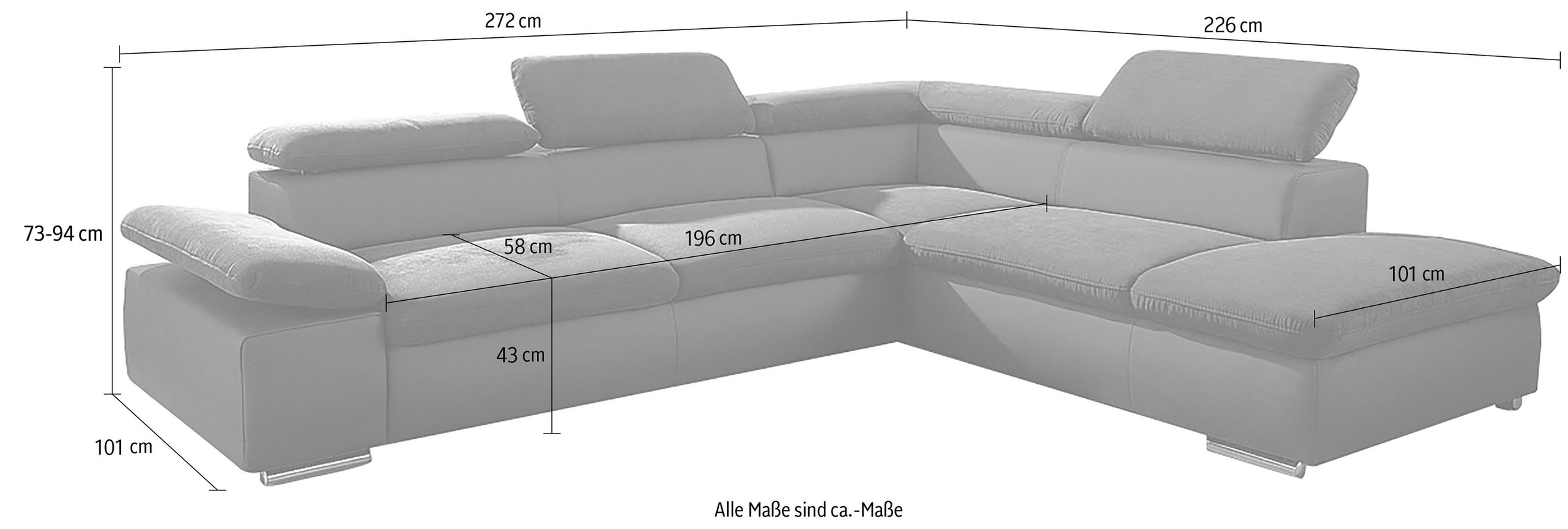 Ecksofa Valantine V, wahlweise mit Bettfunktion