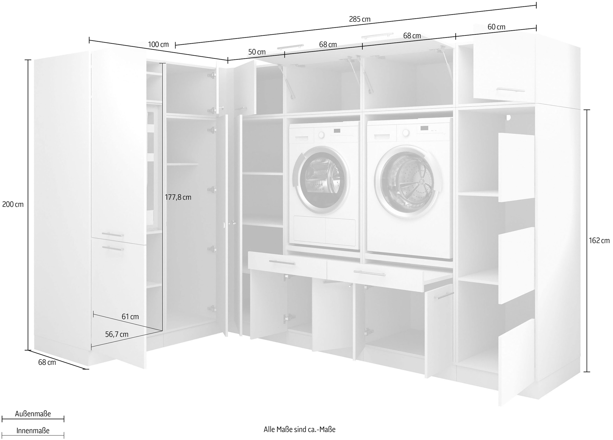 Laundreezy Mehrzweckschrank-Set »Laundreezy, 11-tlg. Mehrzweckschrank-Set B/H/T 285/200/68 cm« 11 Stk. tlg.