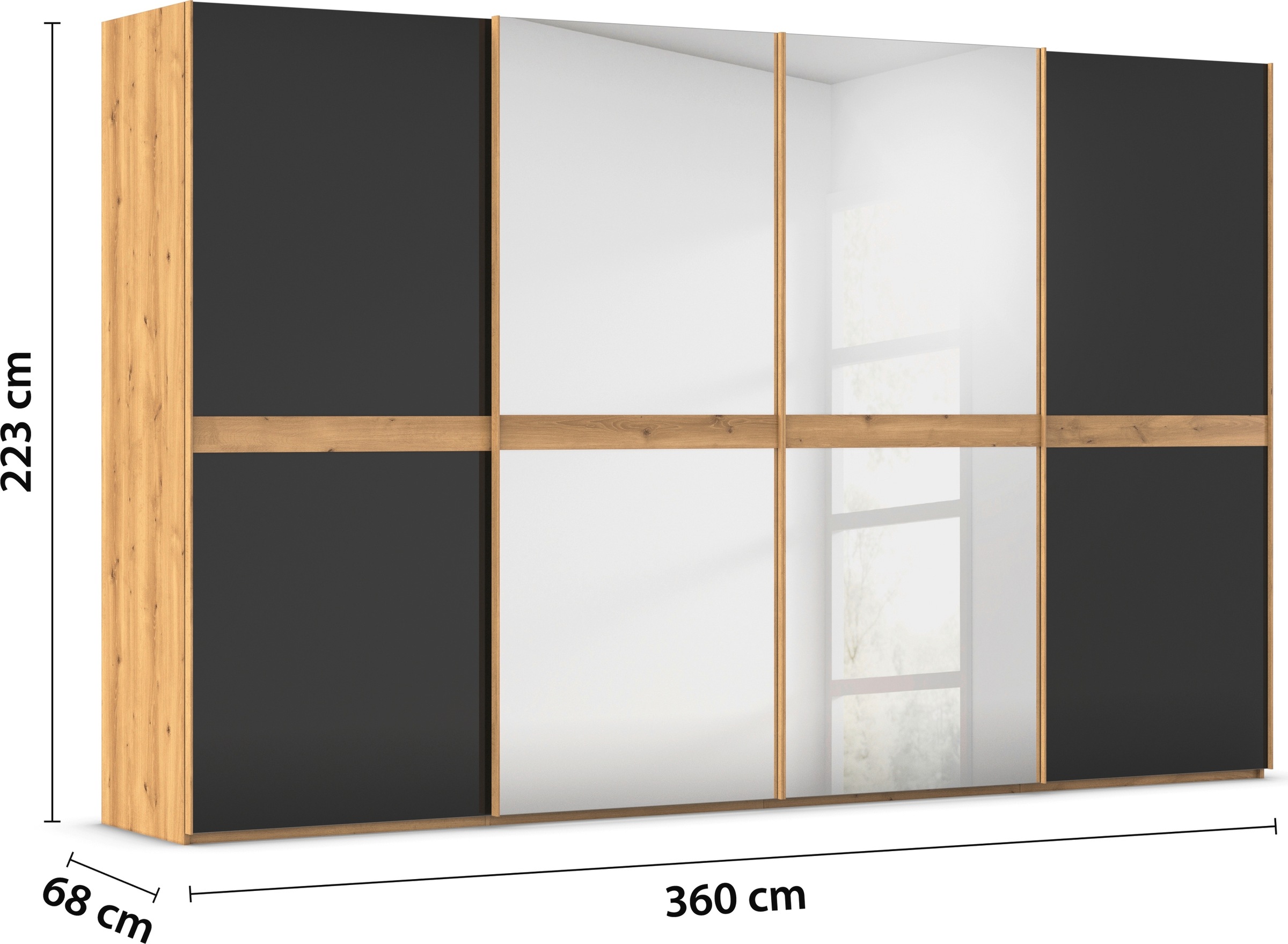 rauch Schwebetürenschrank »Kleiderschrank Schrank Garderobe Schlafzimmerschrank SCALE-LINE«, edle Optik mit Bauchbinde mit Glas/Spiegel-Front MADE IN GERMANY