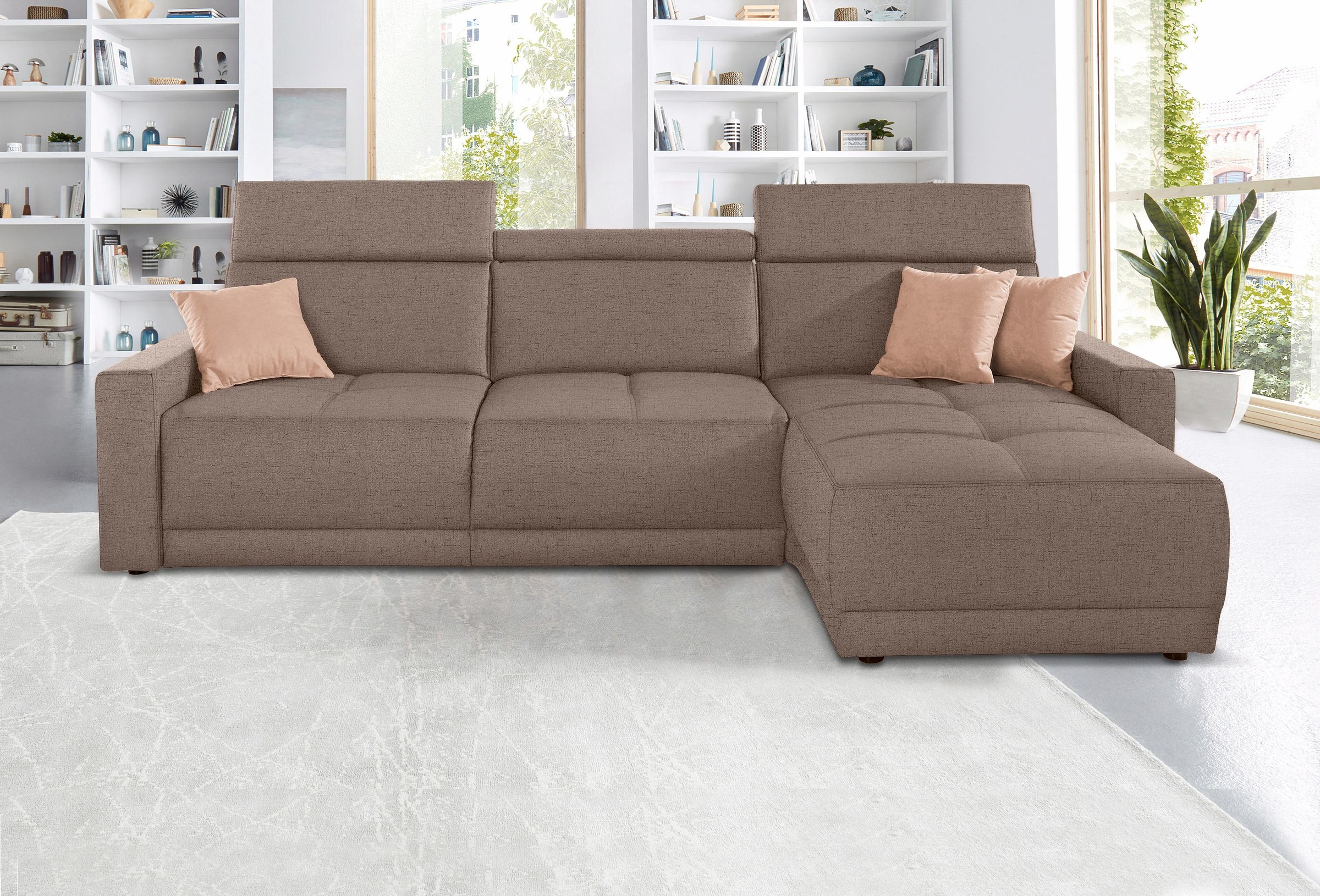 DOMO collection Ecksofa »Ava mit moderner Sitzheftung & toller Doppelnaht, komfortabel, L-Form«, mit Recamiere, inkl. Federkern, wahlweise mit Kopfteilverstellungen