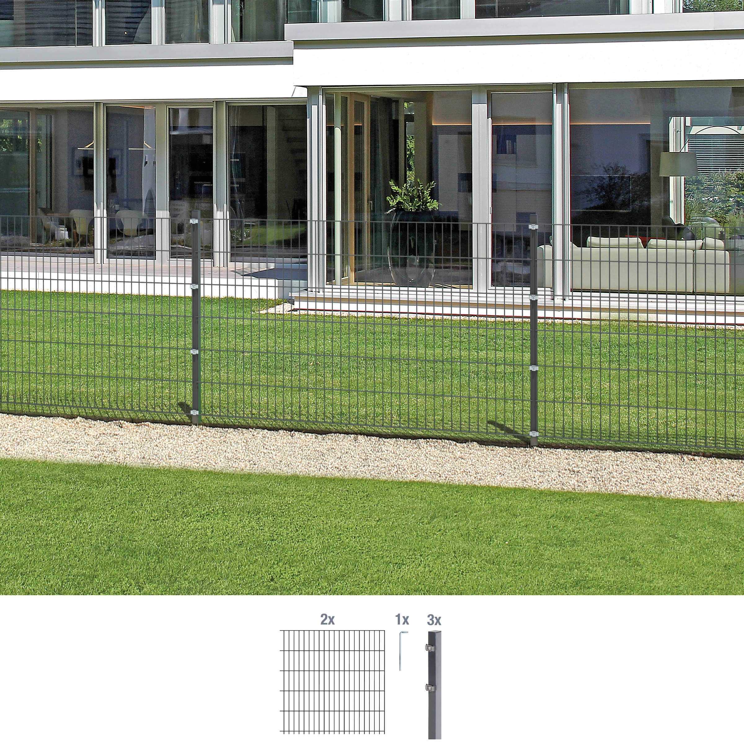 Alberts Doppelstabmattenzaun »Grundset«, Höhe: 80-160 cm, Gesamtlänge: 4-30 m, zum Einbetonieren