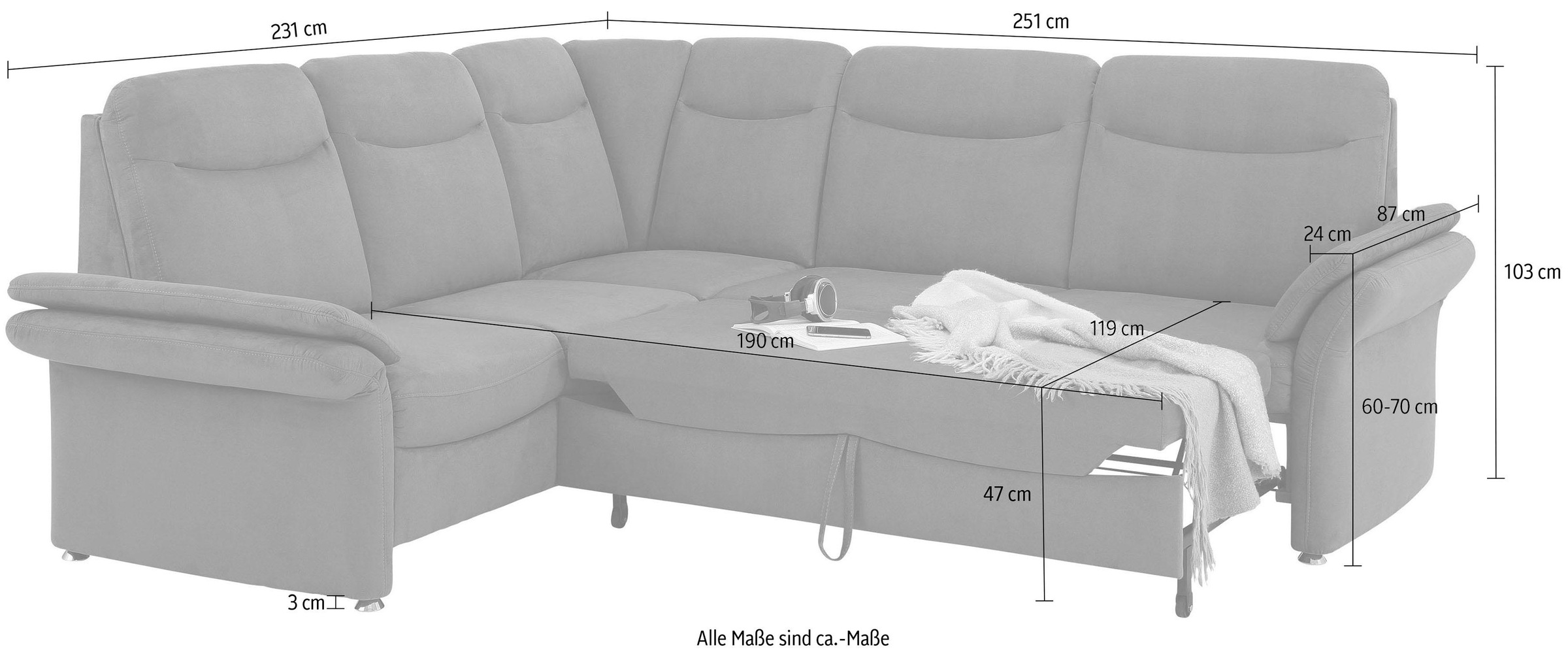 Home affaire Ecksofa »Tahoma L-Form«, mit Armlehnfunktion, wahlweise Bettfunktion, Schublade, Relaxfunktion