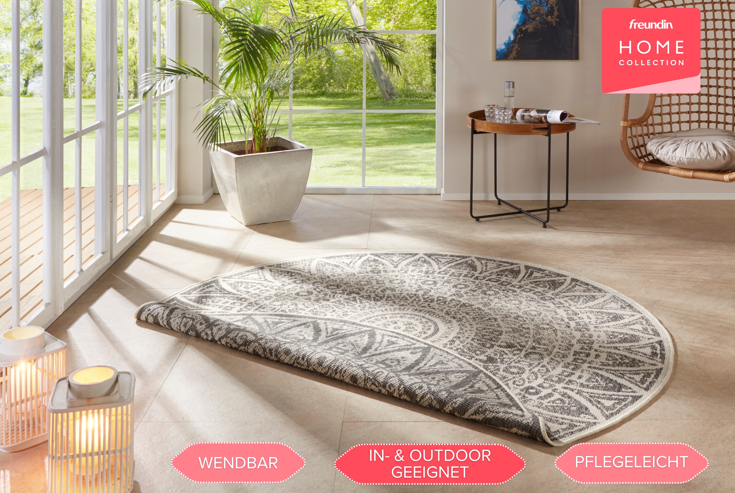 HANSE Home Teppich »Lilja Wendeteppich«, rund, 5 mm Höhe, In-& Outdoor, beidseitig, Wetterfest, Balkon, Garten, Wohnzimmer