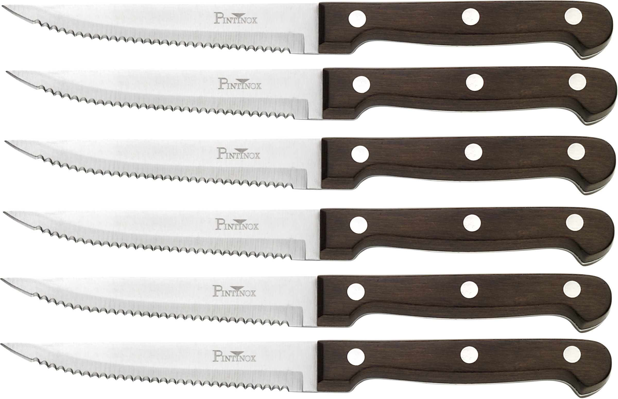 PINTINOX Steakmesser »P.Wood«, (Set, 6 tlg.), aus rostfreiem Stahl, Griff aus Pakkaholz, Klinge 11,1 cm