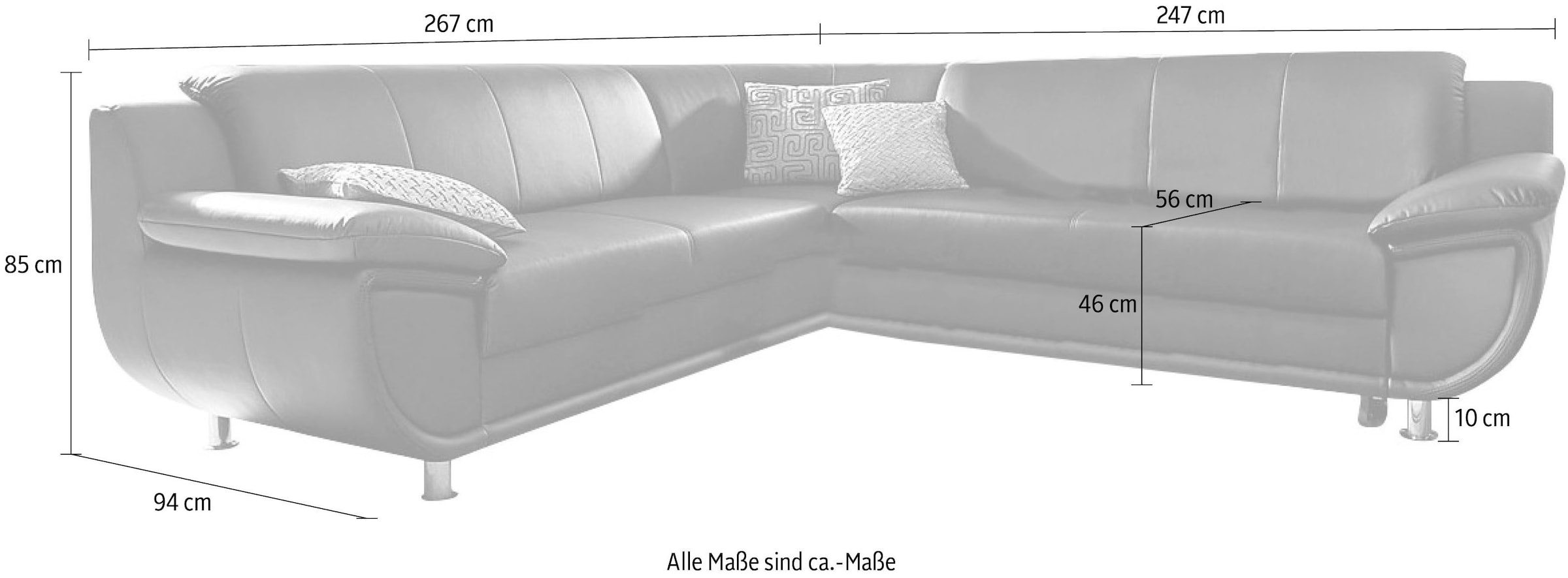 TRENDMANUFAKTUR Ecksofa »Rondo wahlweise mit Schlaffunktion, bequeme Armlehnen, Bestseller« L-Form, wahlweise mit Federkern bestellbar, Füße chromfarben