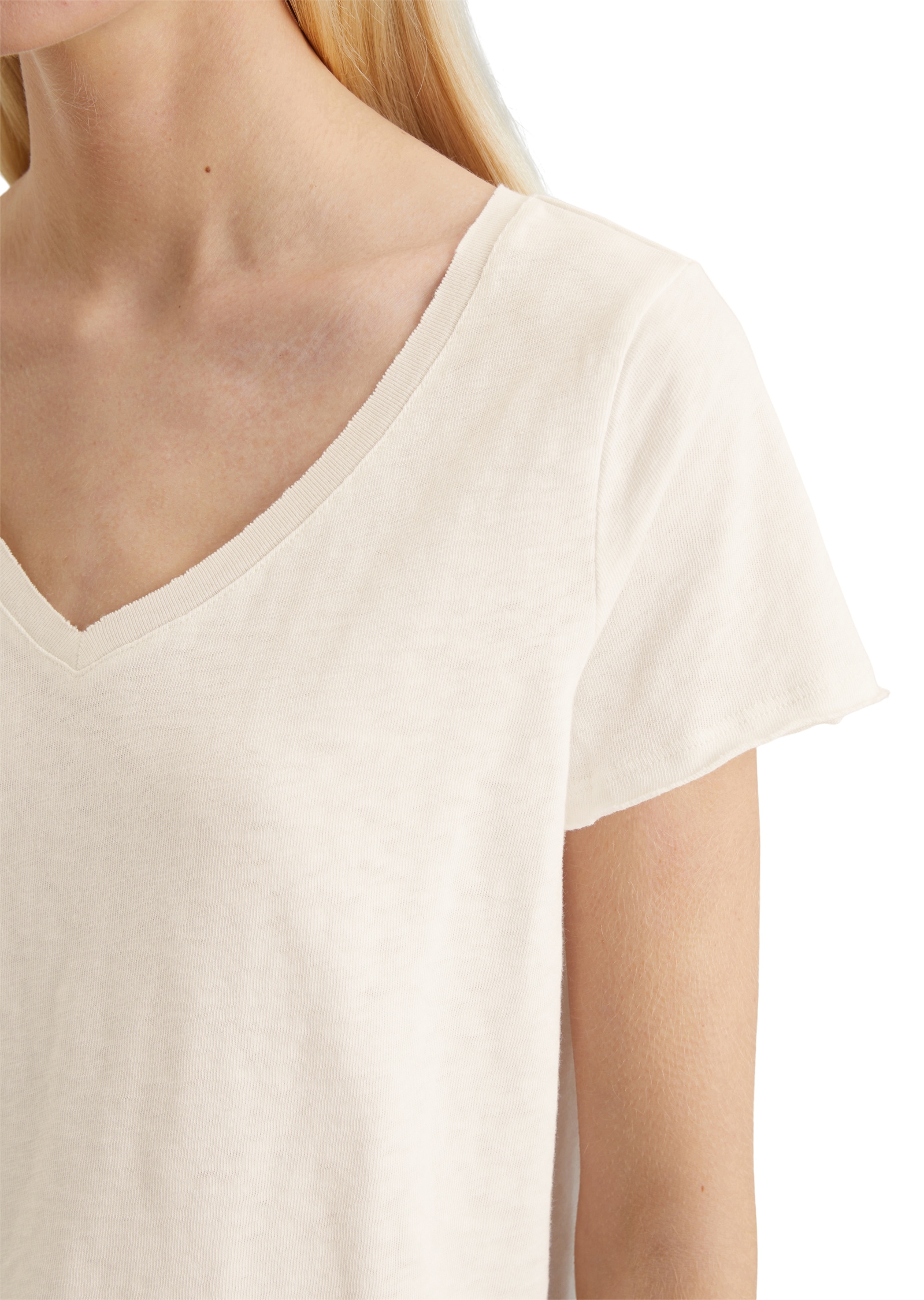 Marc O'Polo DENIM T-Shirt mit  abgerundetem V-Neck