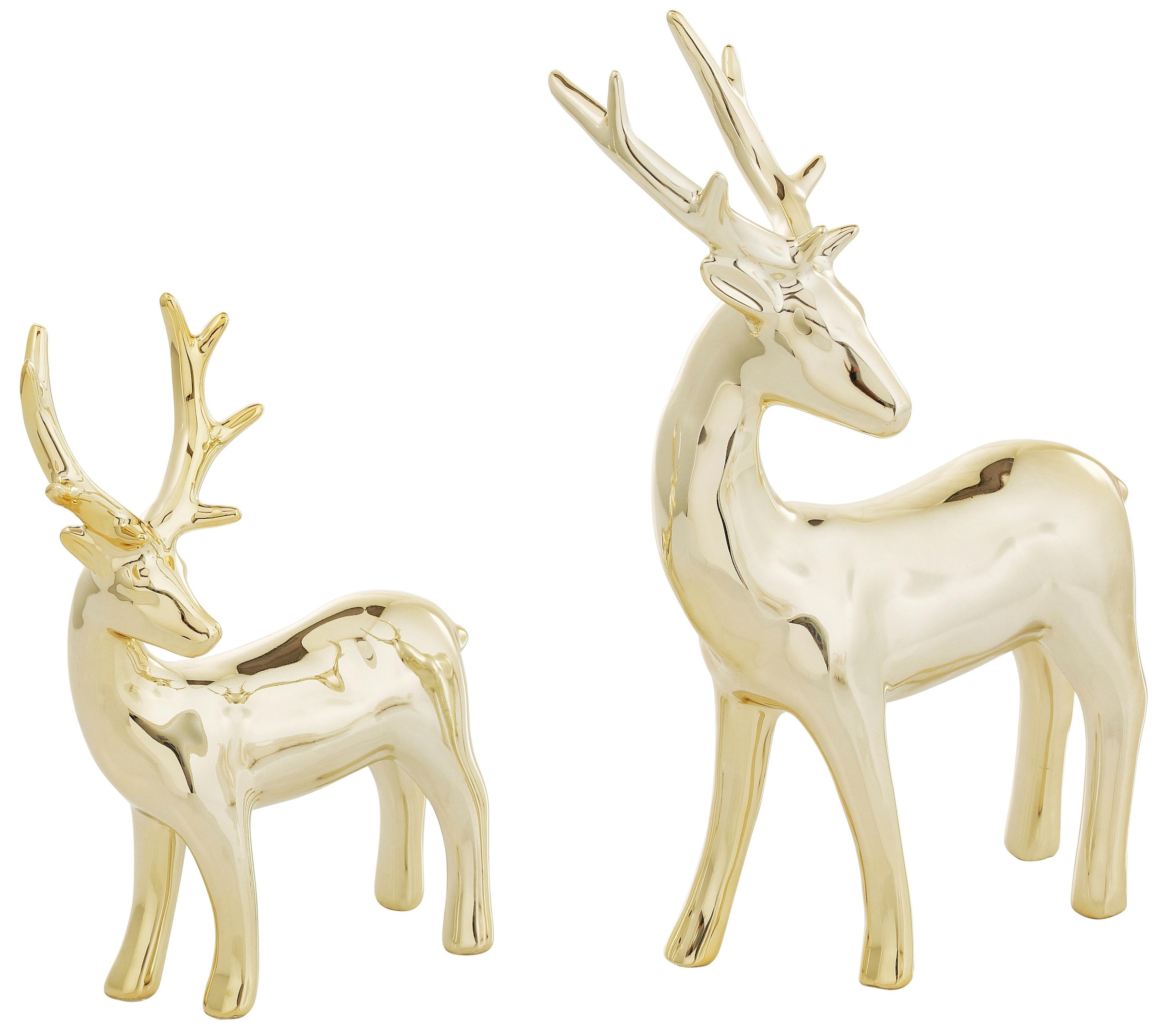 Home&you Dekofigur Frolic Hirsch Weihnachtsdeko Gold 40cm - Kunstharz-Skulptur Für Wohnzimmer & Deko