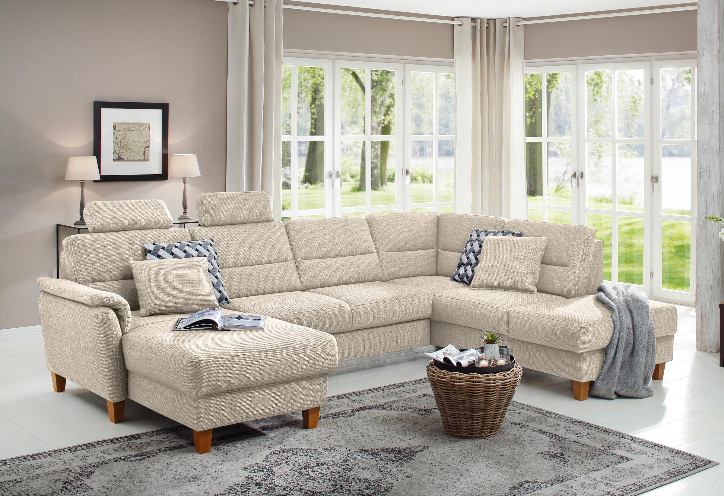 Home affaire Wohnlandschaft »Palmera U-Form, B: 308 cm« optional Bettfunkti günstig online kaufen