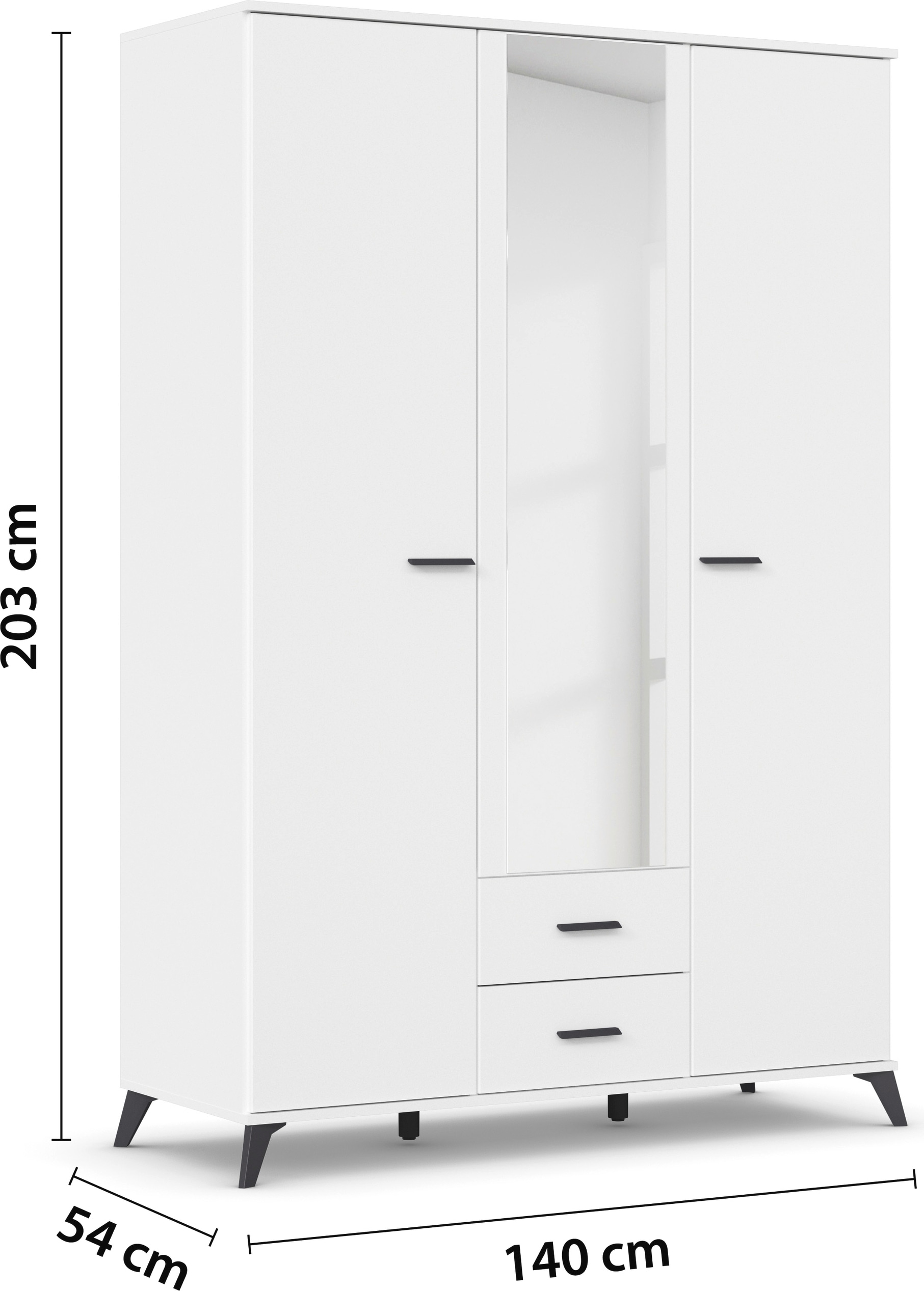 rauch Drehtürenschrank »Lucena«, mit schräg ausgestellten Füßen im Monochrom-Stil, mit Spiegel