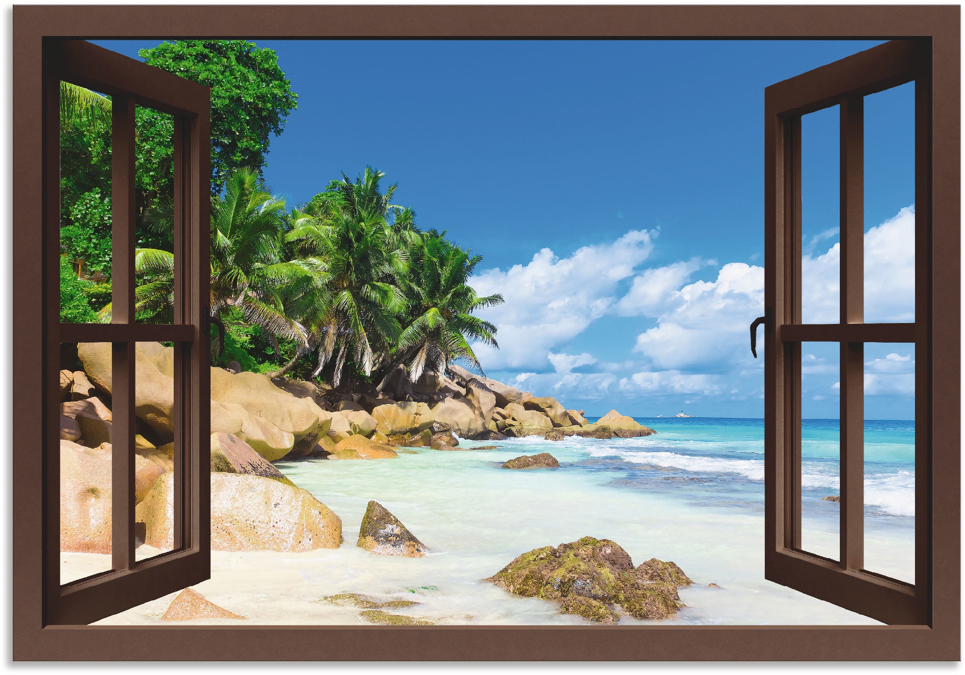 oder, Palmen Fenster«, als | SKU: Preisvergleich Wandbild mit 49781151 Ladendirekt Artland durchs für Alubild, »Küste St.), Wandaufkleber (1 Leinwandbild, Karibikbilder,