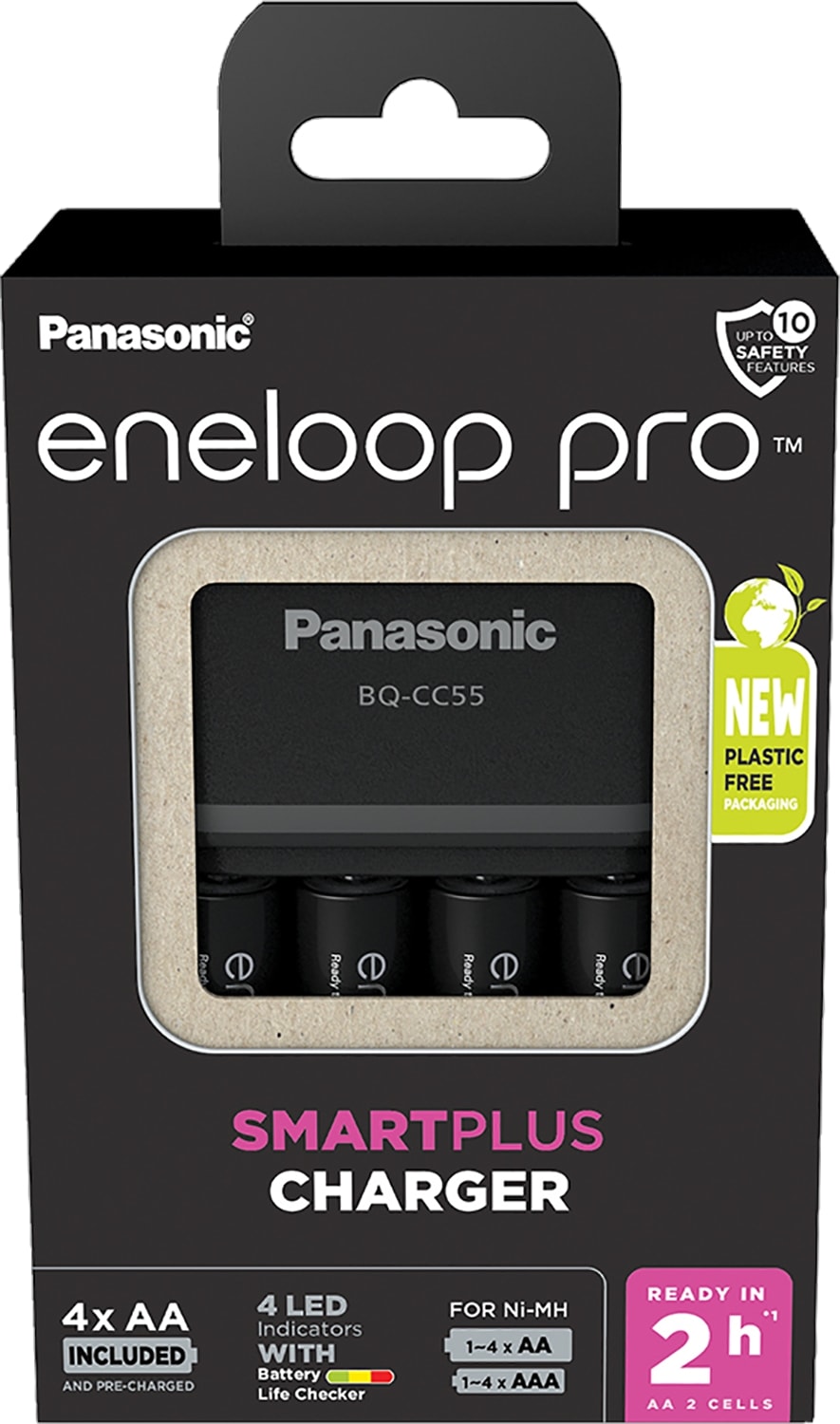 eneloop Batterie-Ladegerät »Eneloop Pro BQ CC55 Mignon AA/Micro AAA«, (NiMH Akku Ladegerät, 1 Stück), inkl. 4 Akkus (AA)