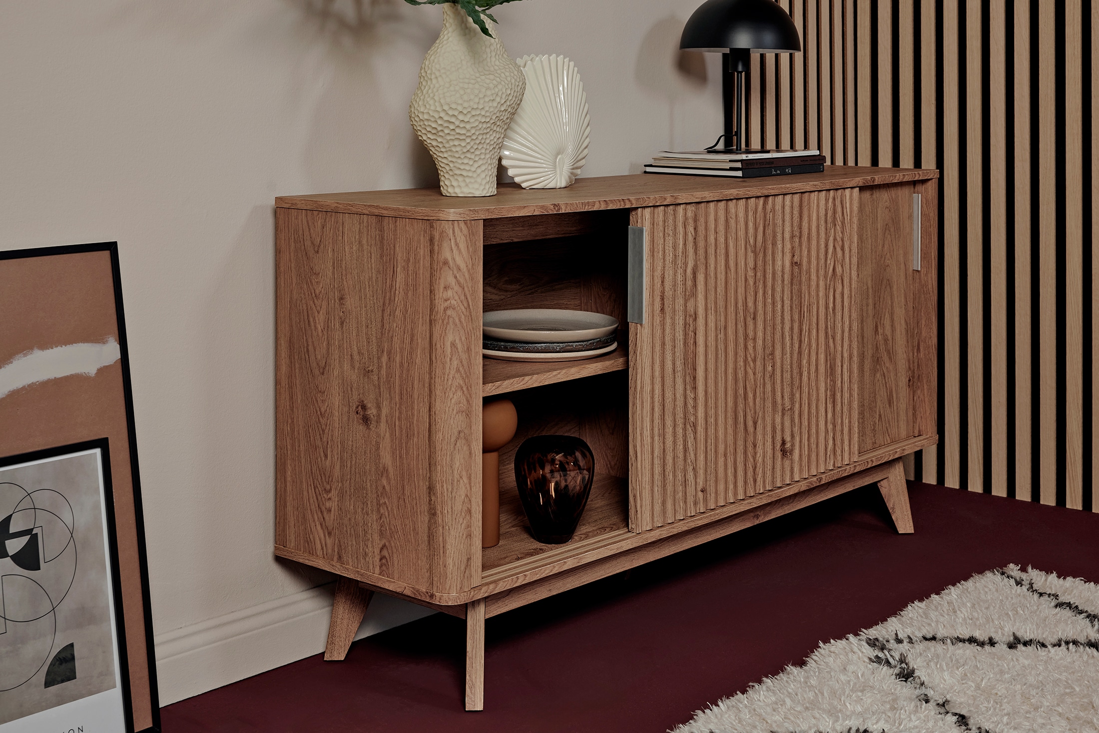 Jahnke Sideboard »WAVE SBS 145«, (1 St.), Retro-Stil, mit 2 Schiebetüren, ca. 148 cm