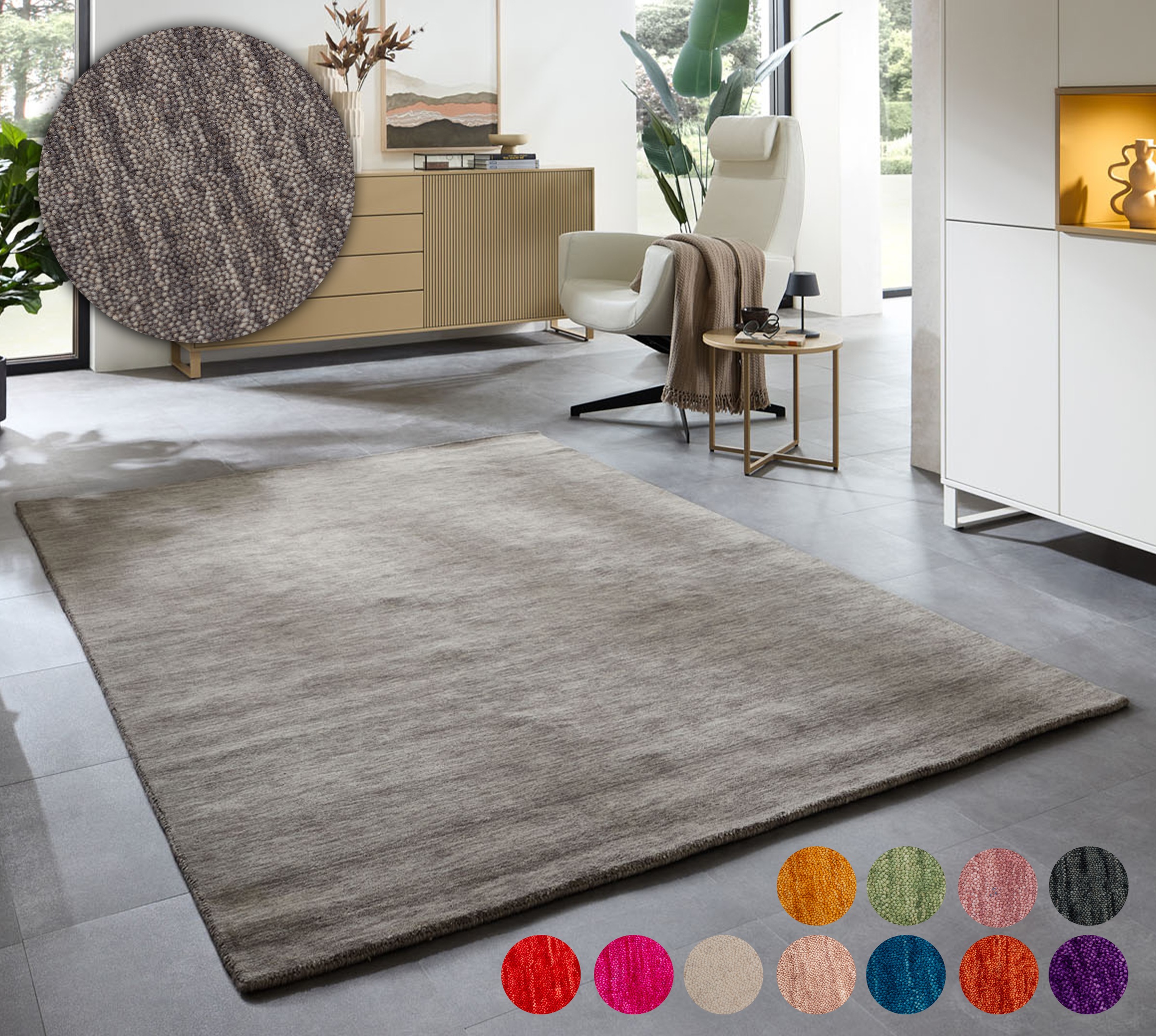 THEKO Wollteppich "Holi" rechteckig 13 mm Höhe Uni-Farben, leicht meliert, günstig online kaufen