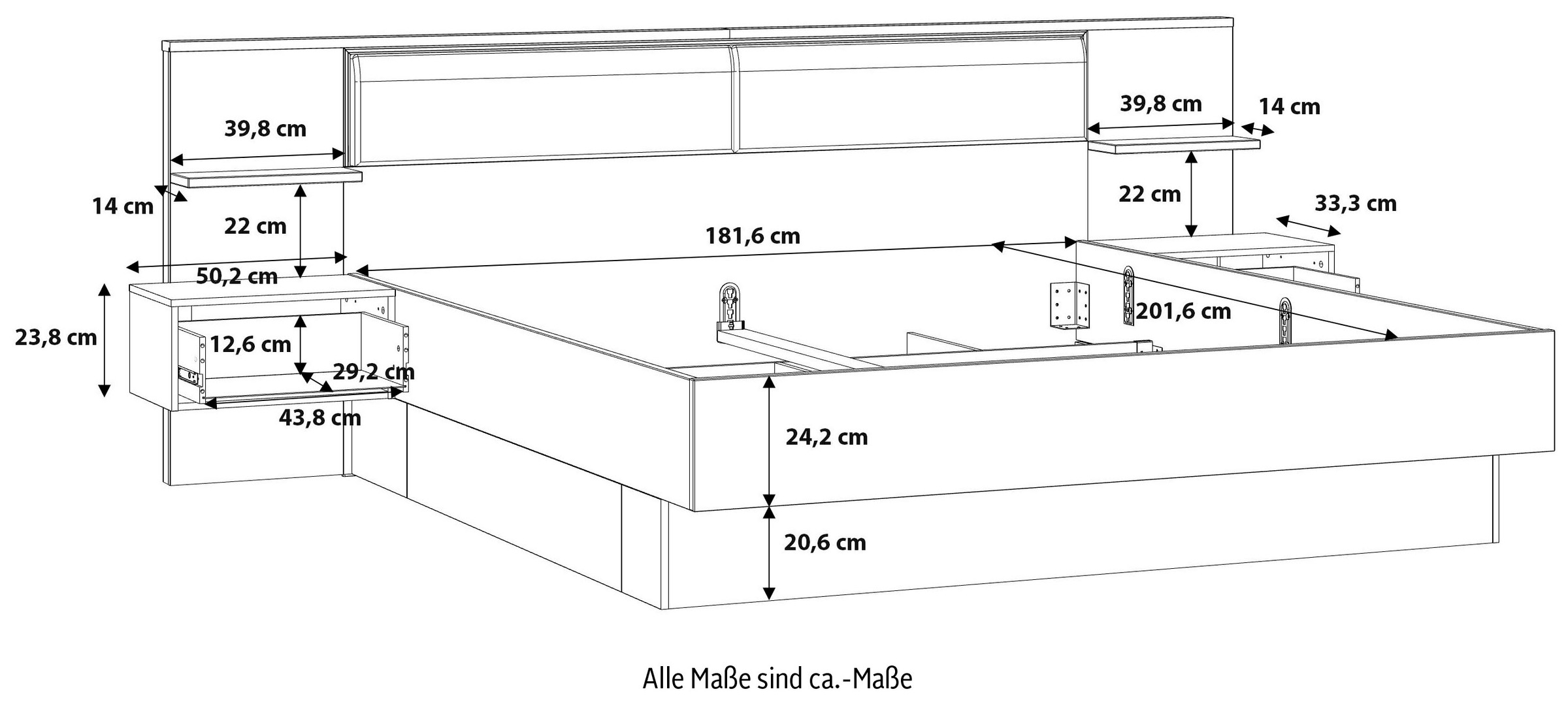 9. Bild von FORTE Bettgestell, mit gepolstertem Kopfteil und Beleuchtung