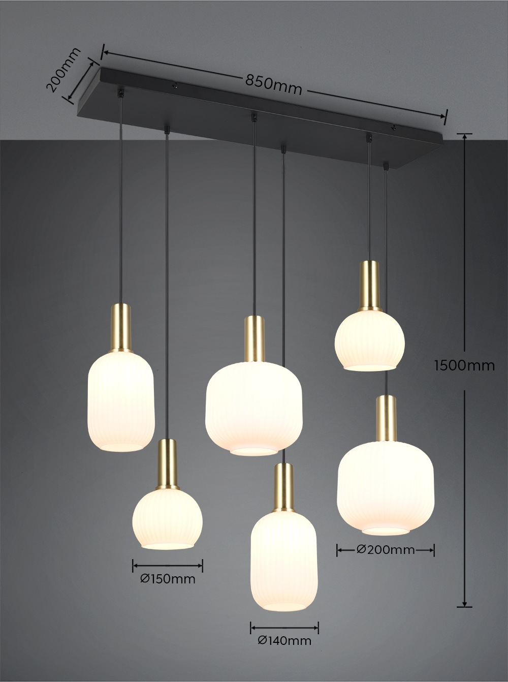 TRIO Leuchten Pendelleuchte »DIVA, E27 Hängelampe 6-flammig mit Glasschirm, exkl 6xE27 max 10W«, 6 flammig, Leuchtmittel E27 | Leuchtmittel wechselbar, höhenverstellbar bis max 150cm Hängeleuchte 92x 35 cm Wohnzimmer Küche