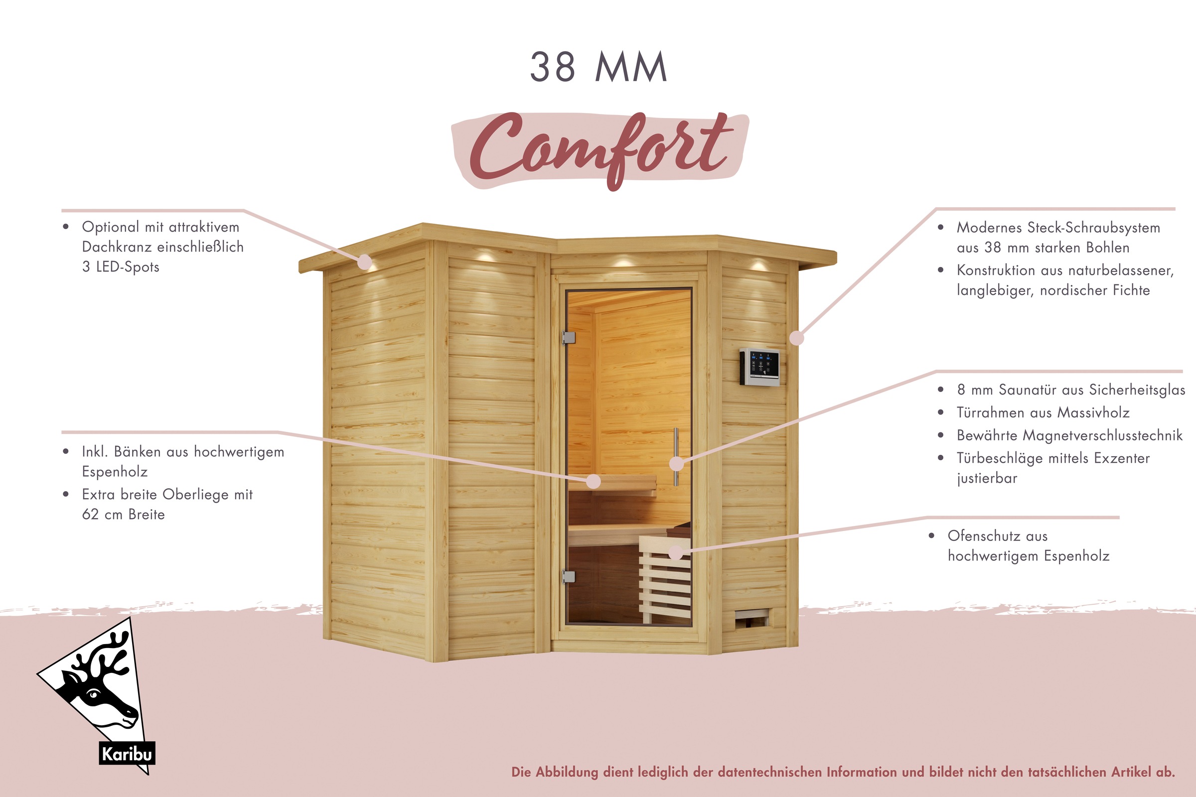 Karibu Sauna »Menja« Set,  9-kW-Ofen mit integrierter Steuerung