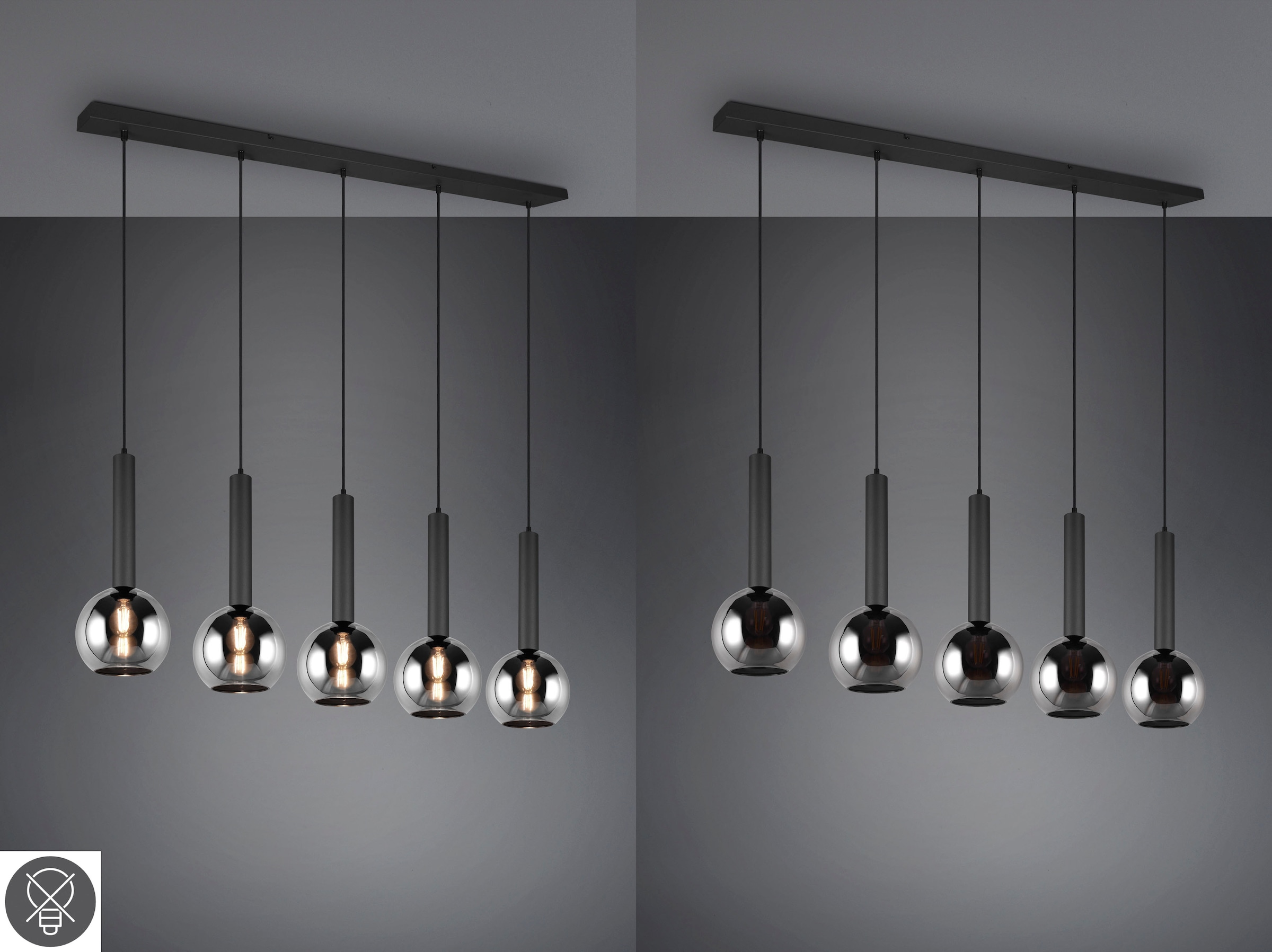 TRIO Leuchten Pendelleuchte »Clayton«, 5 flammig, Leuchtmittel E27 | ohne Leuchtmittel, Hängelampe höhenverstellbar bis 150cm, Glas rauchfarbig, exkl 5xE27