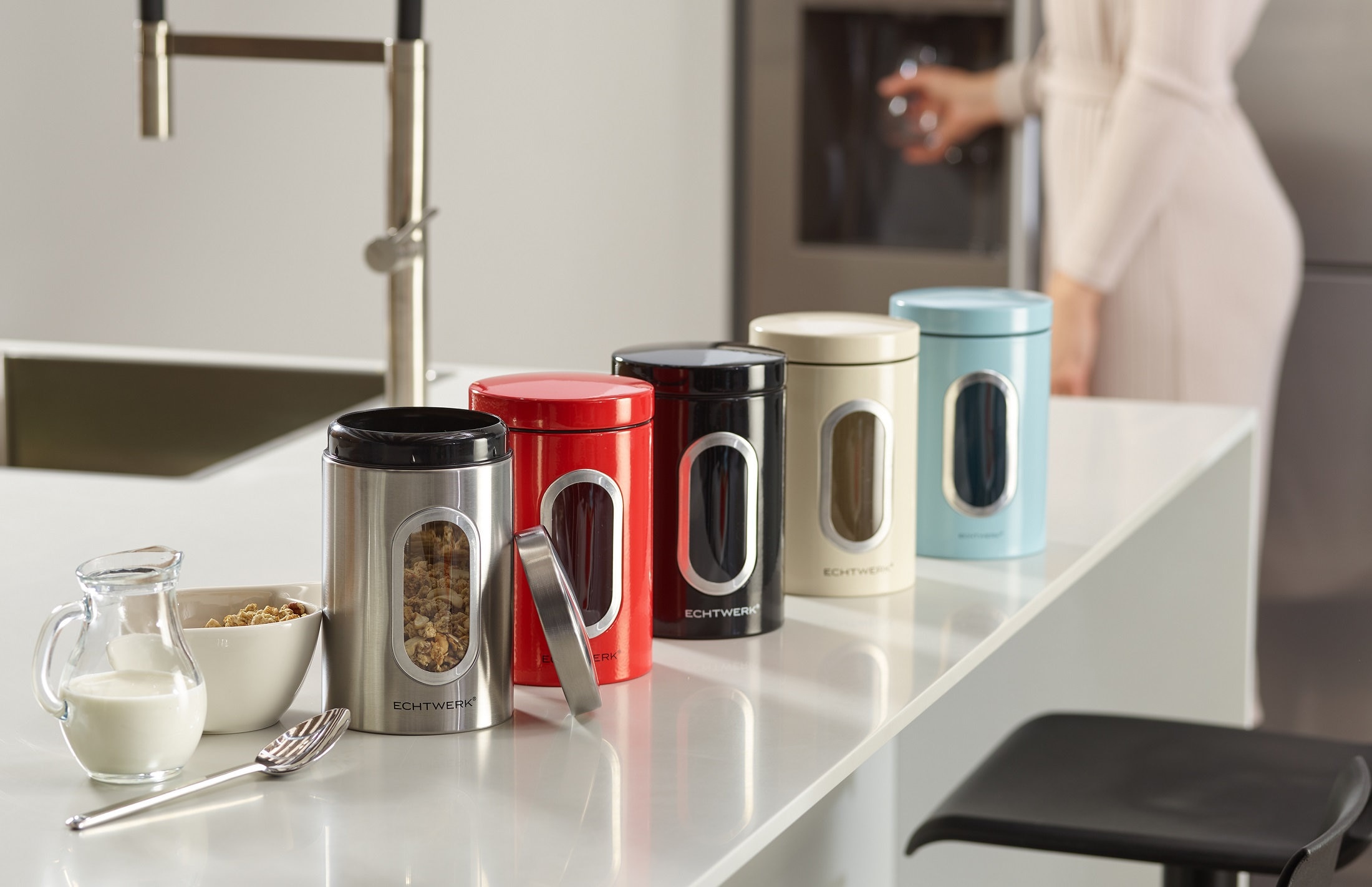 ECHTWERK Vorratsdose »Aufbewahrungsdosen-Set«, (Set, 4 tlg.), für Mehl, Müsli, Kaffee oder Zucker, Klick-Deckel, großes Sichtfenster