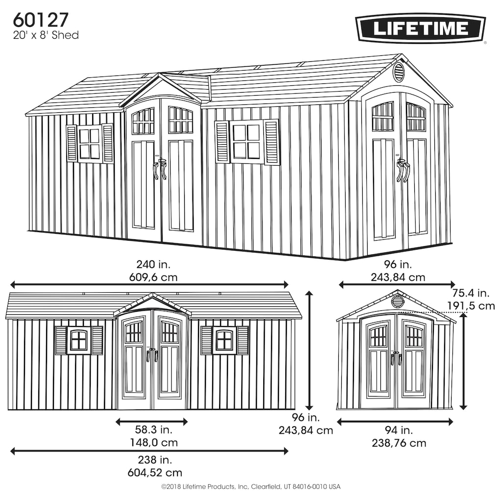 Lifetime Gerätehaus »Makro«, (Set), Kunststoff, inkl. Fußboden, Regale und Werkzeugtasche