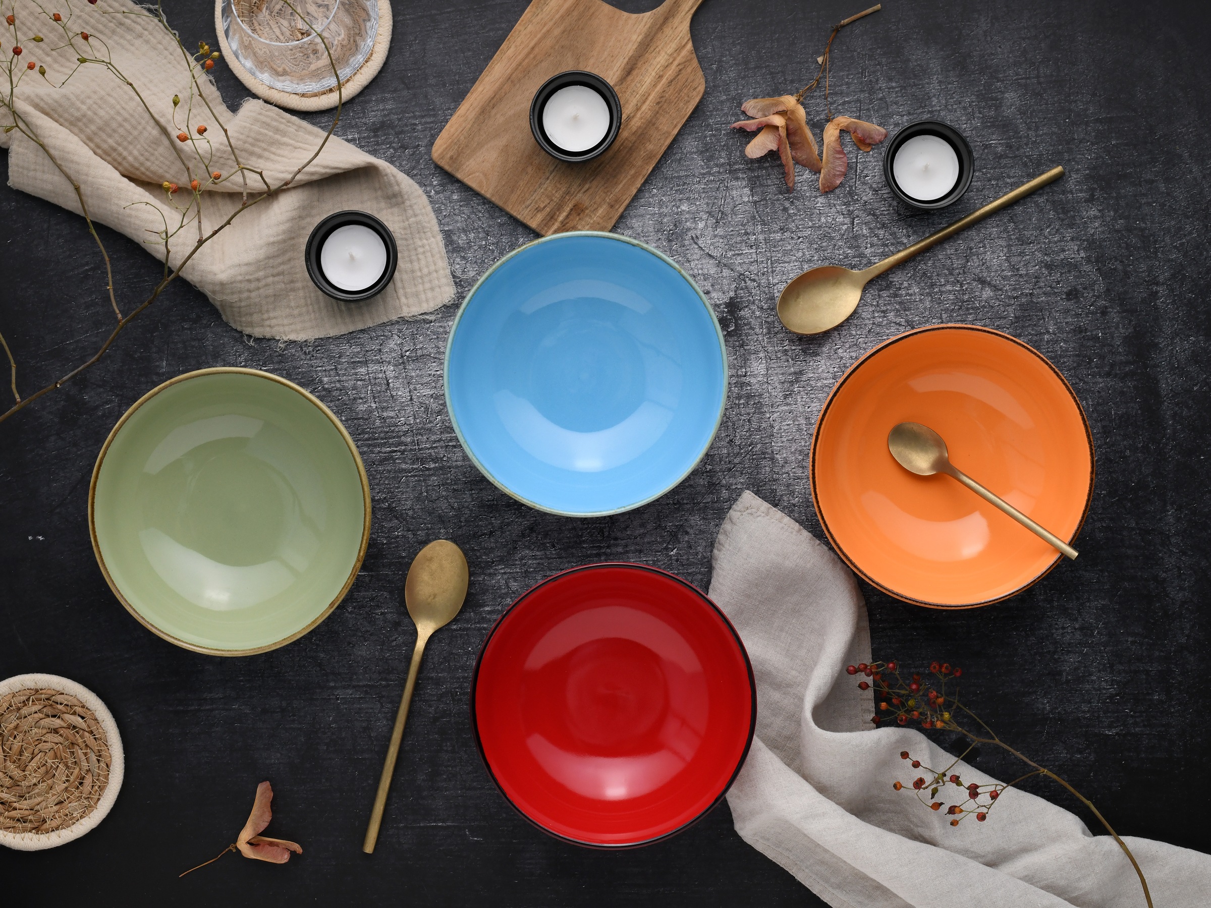 CreaTable Schale »Nature Collection, Smoothie Bowl 4-tlg«, 4 tlg., aus Steinzeug, Handwerklicher Look, Vintage