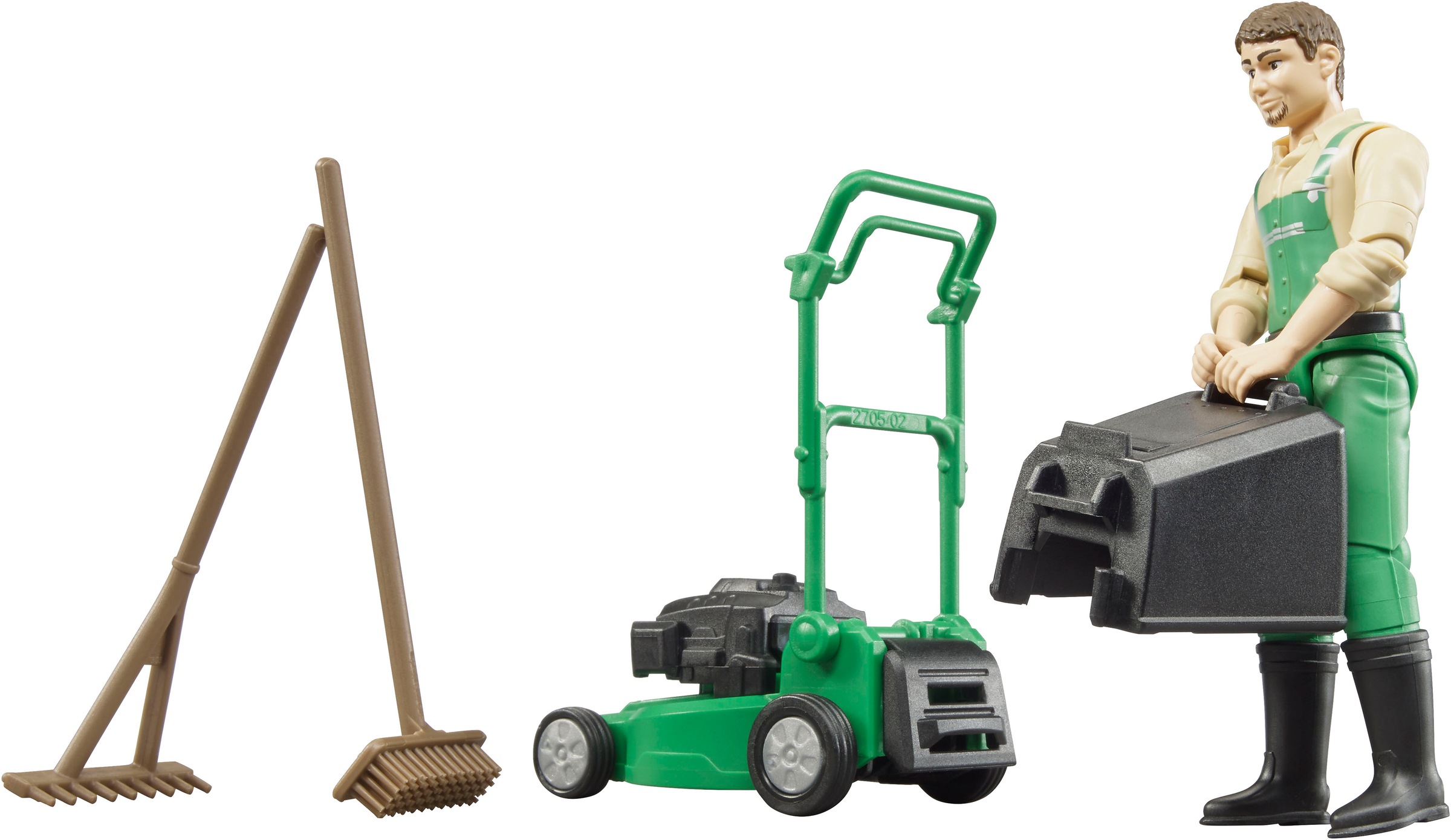 Bruder® Spielfigur »bworld Gärtner mit Rasenmäher und Gartengeräten (62103)« Made in Europe